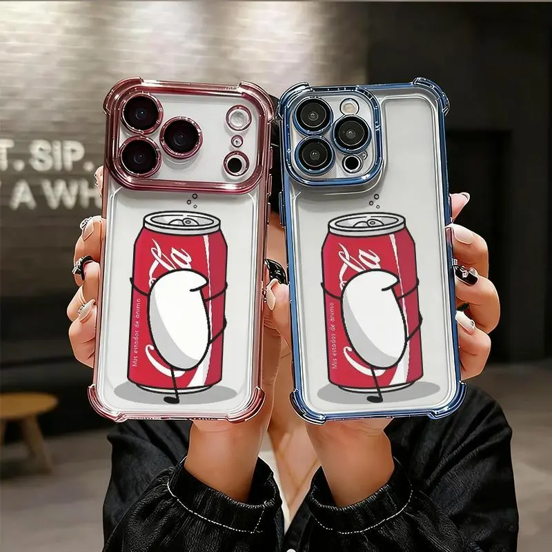 Soda Can Hug Silicone Softshell Cellphone Case, Airbag Anti-Drop Shockproof Protection Cover Casing for iPhone 17 AIR-17 PRO-16 PRO-16 PLUS-15 PRO MAX-14 PLUS-13 PRO-12-11 Series Mobile Device Accessories