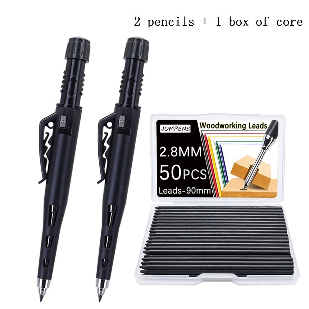 2.8mm leather grip automatic pencil, equipped with black/red replaceable refills, designed specifically for deep hole marking and drawing by carpenters and engineers (3 pens+100 refills)