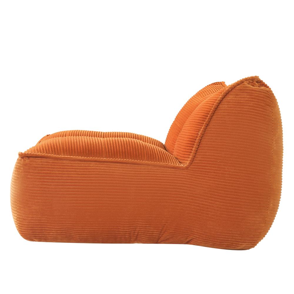 Modern Togo Caterpillar 1-Person Casual Rectangle Mini Sofa for Adults, 35.00x40.00x28.00 inches (35x40x28"), Corduroy Fabric, 40 lbs Slouchy Lazy Couch, No Assembly Required, Cozy Living Room-Bedroom Sofa, Orange, 30 Days for Quality Issues