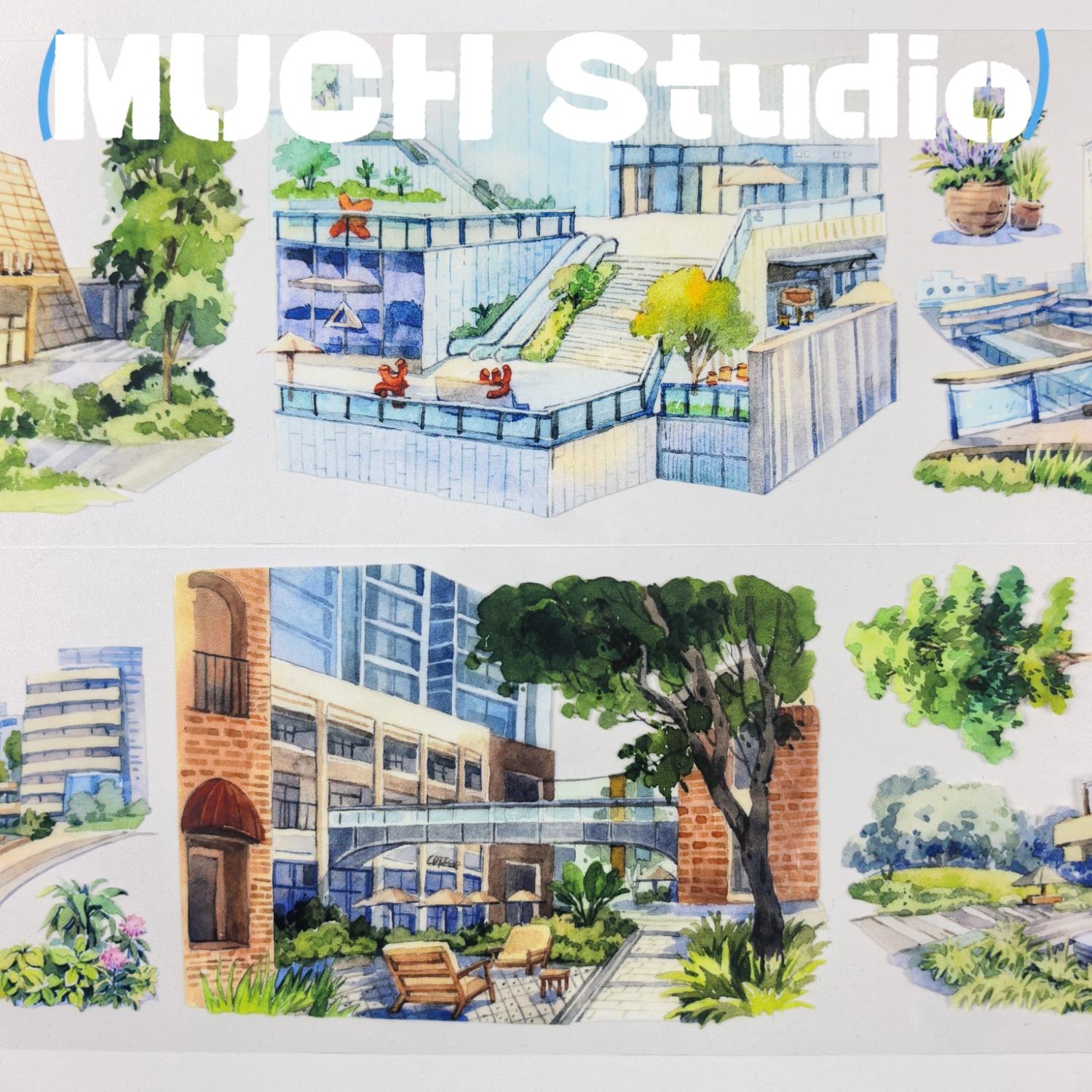 New Pet Sticker Roll (7x130cm), Modern City Landmark Landscape Design, High-Quality Craft Tape for Scrapbooking & Journal Decoration