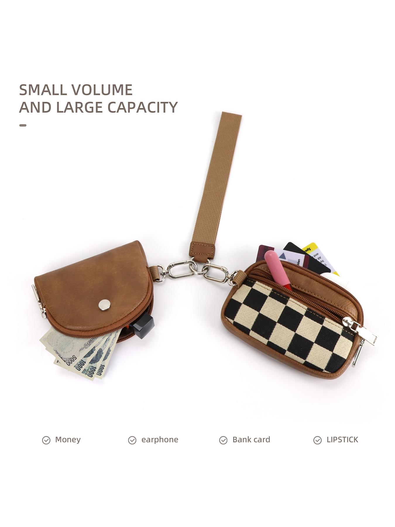 Women's Checkered Pattern Zipper Short Wallet with Detachable Keychain, Casual Versatile 2 in 1 Wristlet Wallet, Trendy All-match Card Holder for Daily Use, Card Holder Organizer