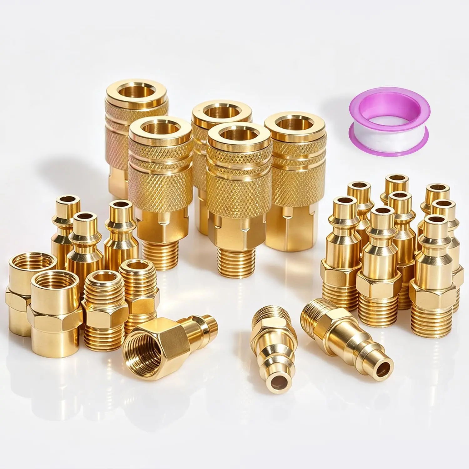 24 count 1/4" NPT Quick Connect Air Hose Fittings Kit for Air Compressor, Couplers, Plugs & Adapters Set, Pneumatic Air Line Accessories, Thread Seal Tape, 300 PSI