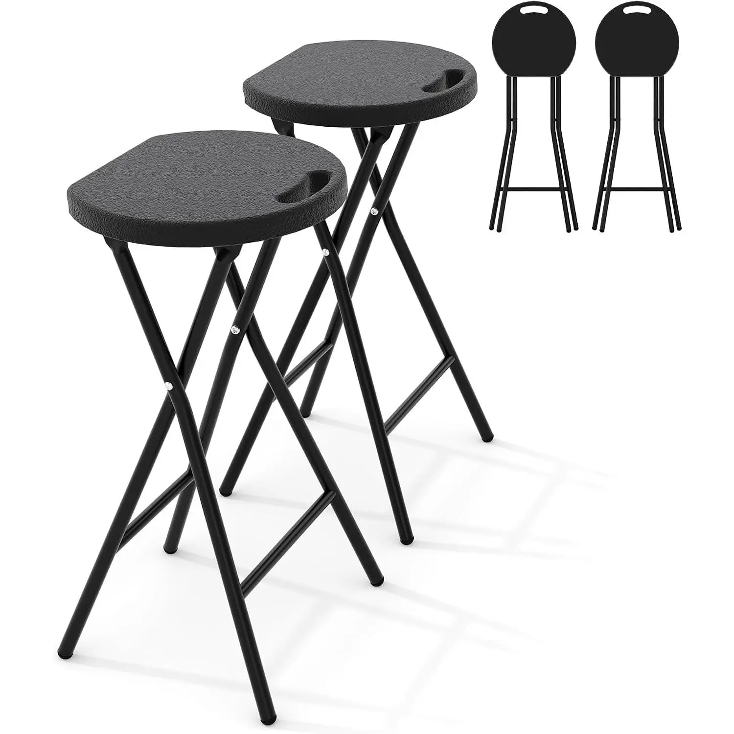 Folding Stool with Handle 28 Inch Tall 400lbs Capacity, 2 Pcs, Folding Bar Stool with Safety Lock, Metal and Plastic Foldable Stool for Outdoor Indoor Kitchen Home Bar, Assembly Free