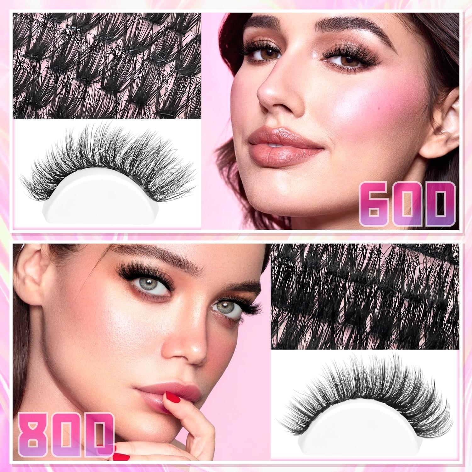 Lash Clusters Kit 60D 80D Individual Lashes, D Curl 9-16mm, Thick False Eyelashes, Nature Look, Soft and Lightweight, Easy to Use at Home