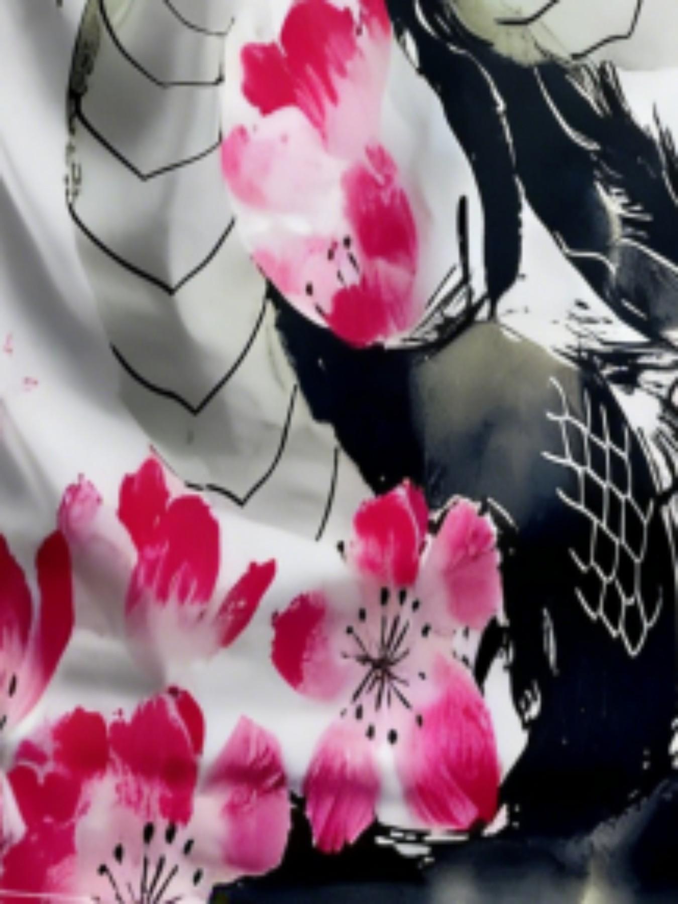 Men's Japanese Dragon Cherry Blossom Ink Wash Print T-Shirt, Asian Street Style Round Neck Short Sleeve Top, Sporty Loose Fit Geometric Pattern