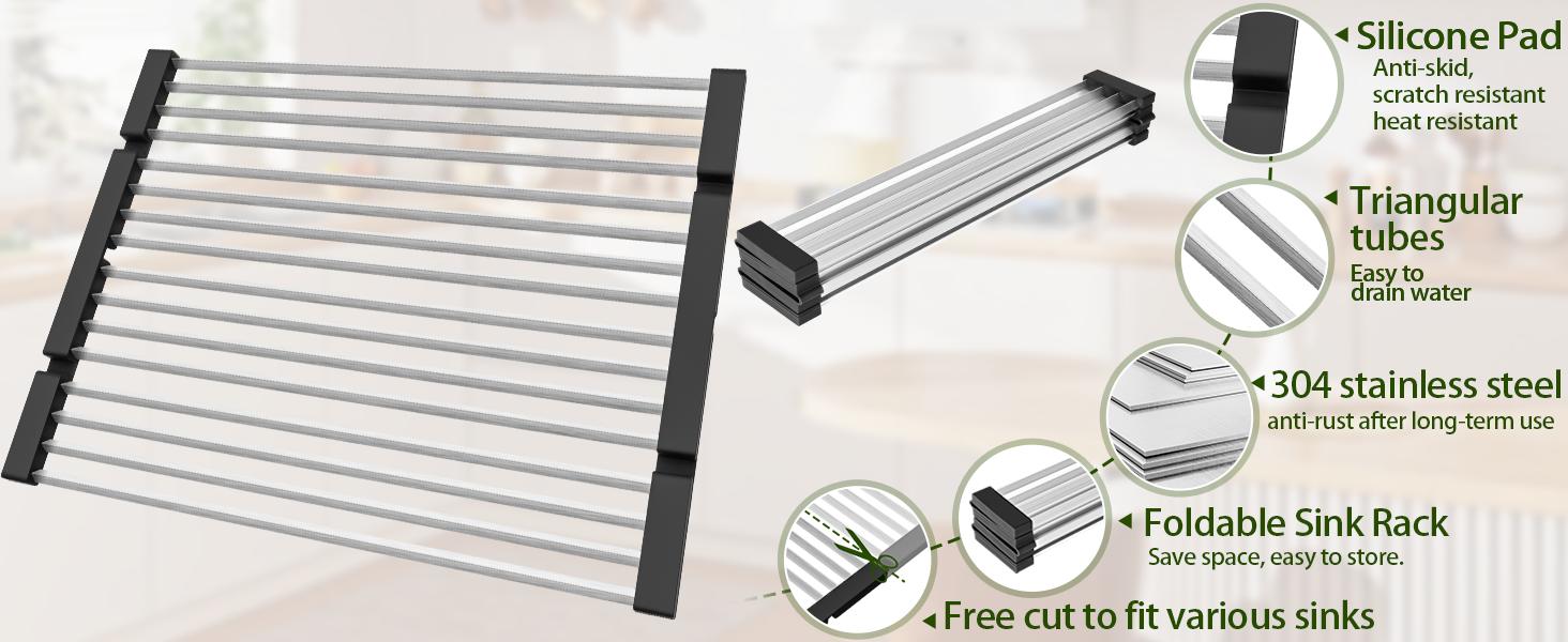 Roll Up Dish Drying Rack Over The Sink Drying Rack Stainless Sink Drying Rack Dishes Drying Mat Foldable Dish Drainer Rack Sink Organizer Accessories Roll Up Dish Drying Rack Over The Sink Drying Rack Stainless Sink Drying Rack Dishes Drying Mat Foldable Dish Drainer Rack Sink Organizer Accessories