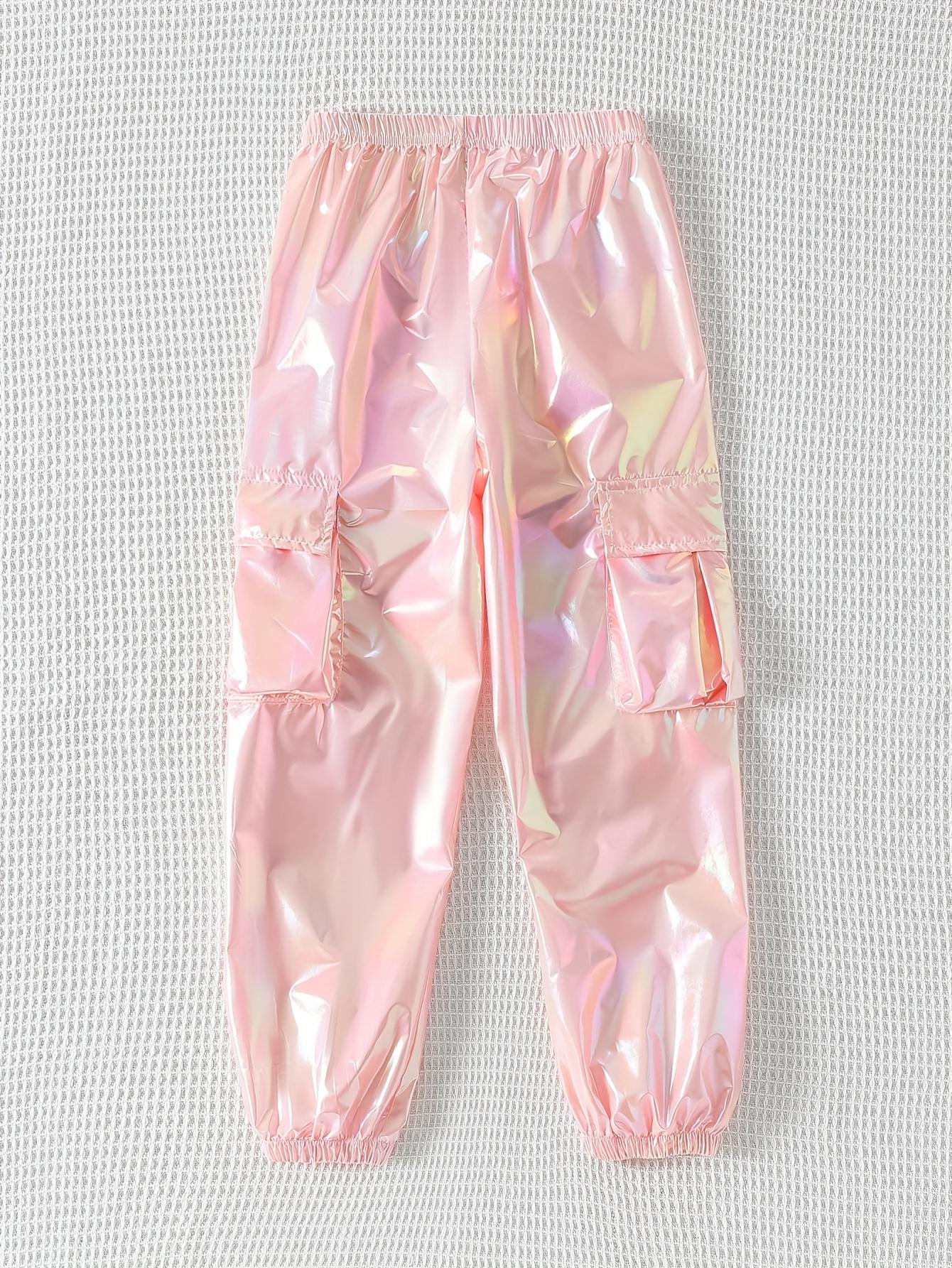 Girls' Fashionable and Unique Cool Holographic Flap Pocket Pants