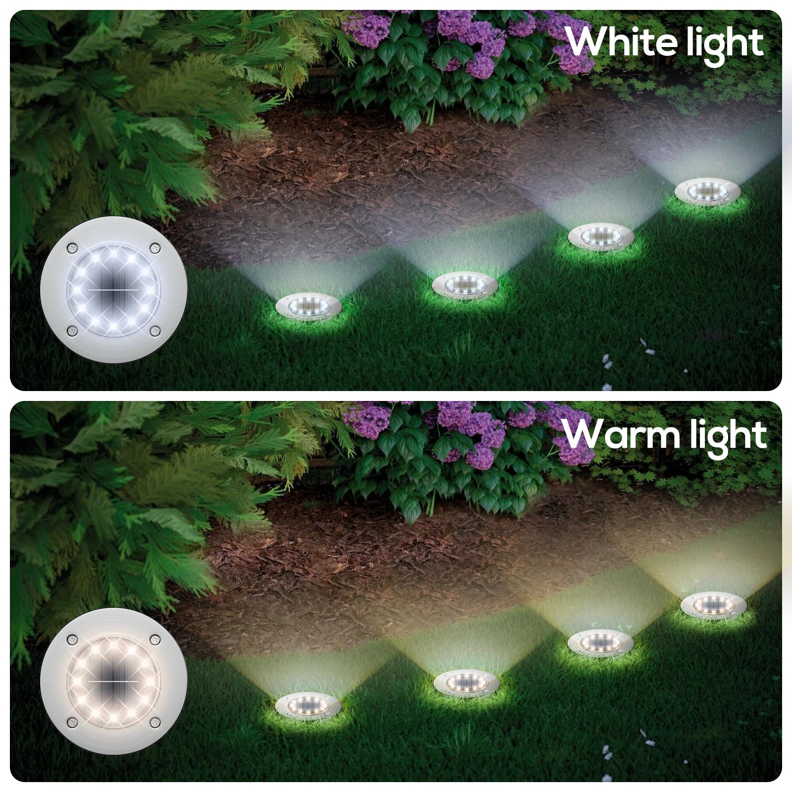 Earrck Solar Outdoor Lights, 12 LEDs Solar Garden Lights/IP65 Waterproof/Warm&White Super Bright in-Ground Lights/Solar Disk Lights for Garden&Yard&Walkway&Pathway&Patio&Lawn&Driveway&Pool&Outdoor(8/12Pack)