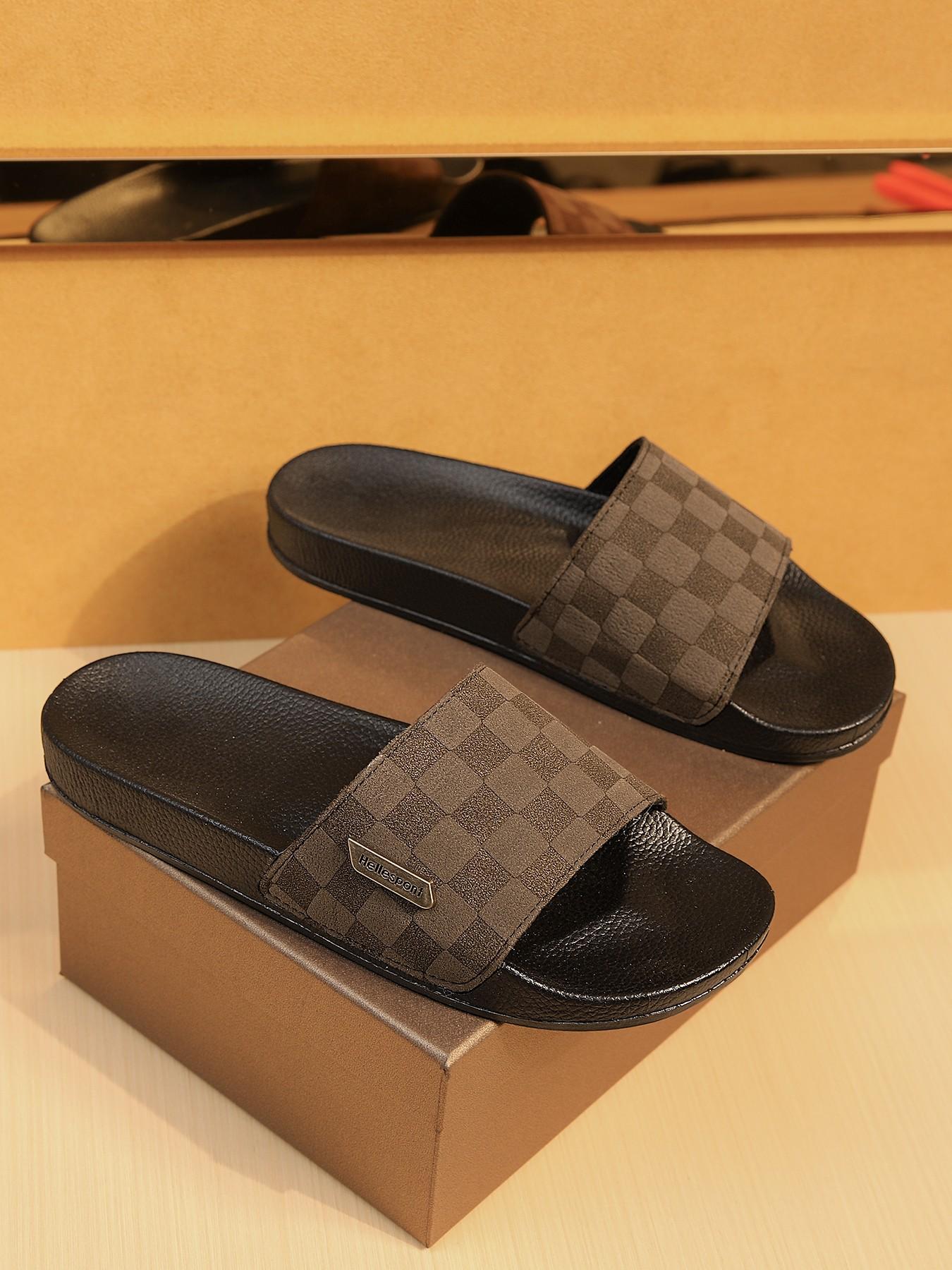 Men's Plaid Slip-On Sandals, Breathable Toe-Exposed Shoes, Anti-Slip Sole, Classic Retro Design, Comfortable Casual Footwear