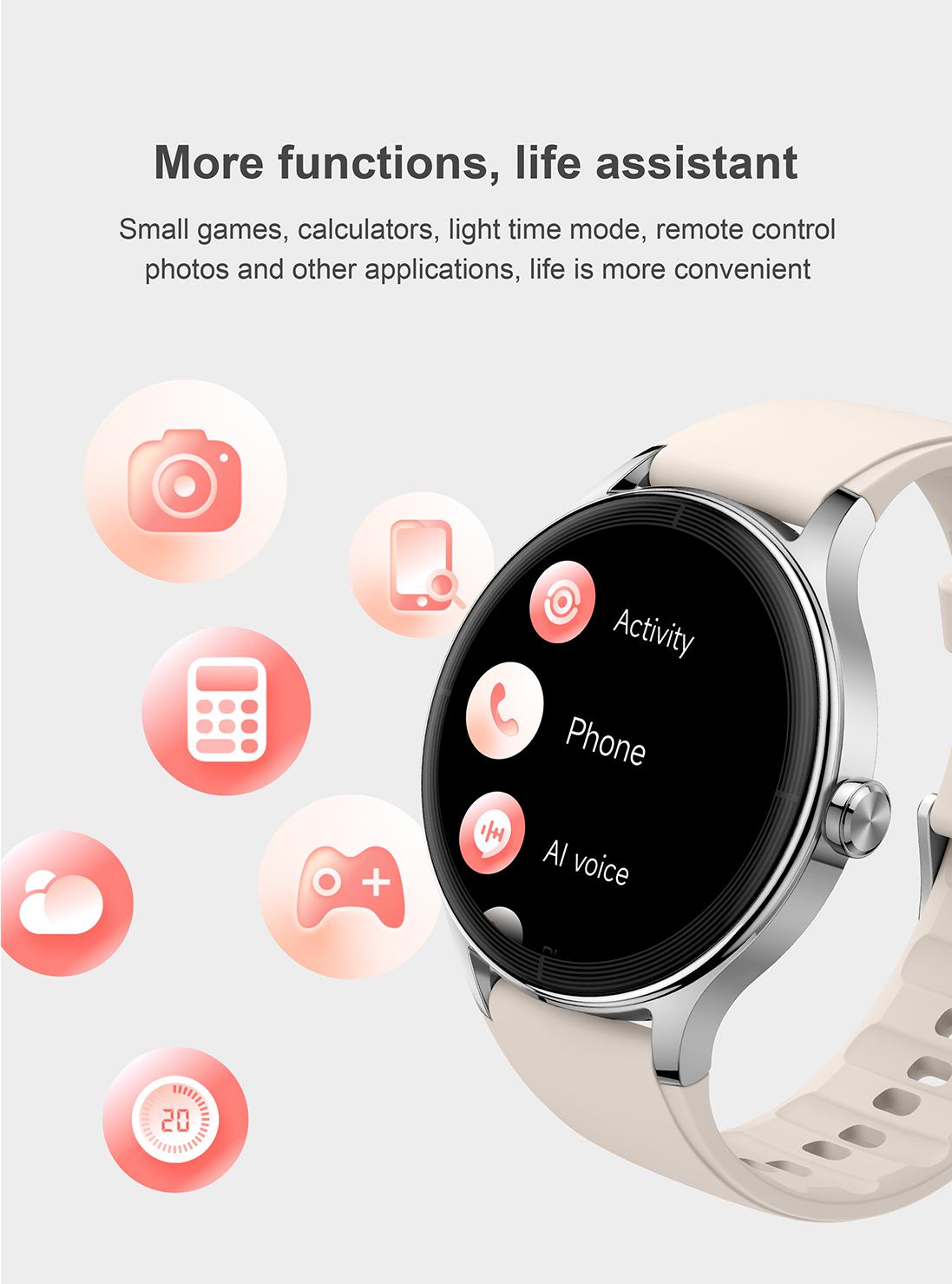 DR06 Stylish Round Smart Watch for Women Slim Versatile Heart Rate Sleep Monitor for Office Commuting Casual Wear