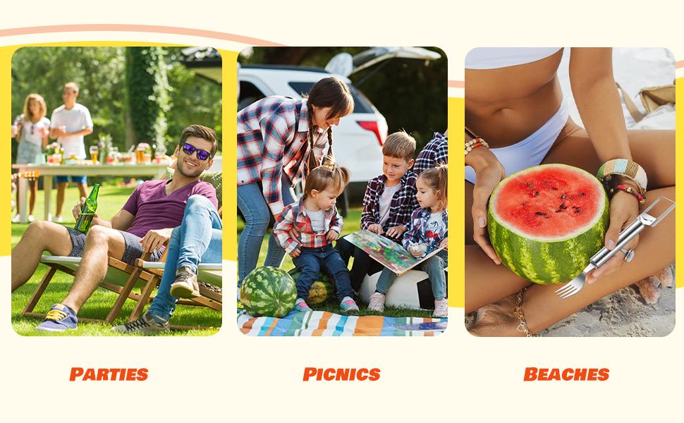 2-in-1 Watermelon Fork Slicer Cutter Stainless Steel Summer Watermelon Cutter for Kitchen Gadget Camping Home Party
