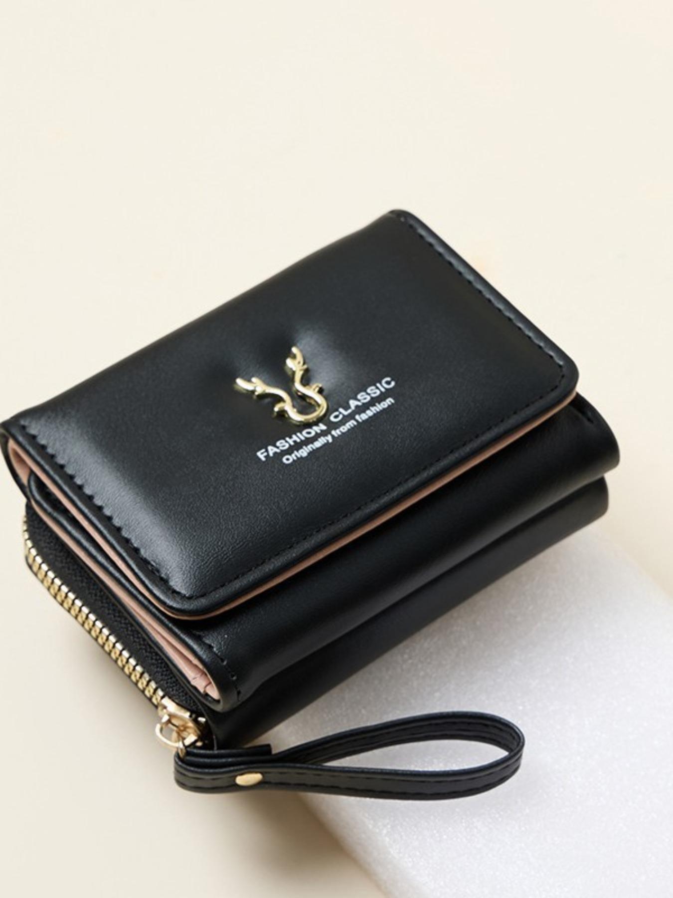 Women's Short Antler Wallet, Mini Zipper Coin Purse, Trifold Buckle Card Holder, Valentine's Day Gift, Birthday Present