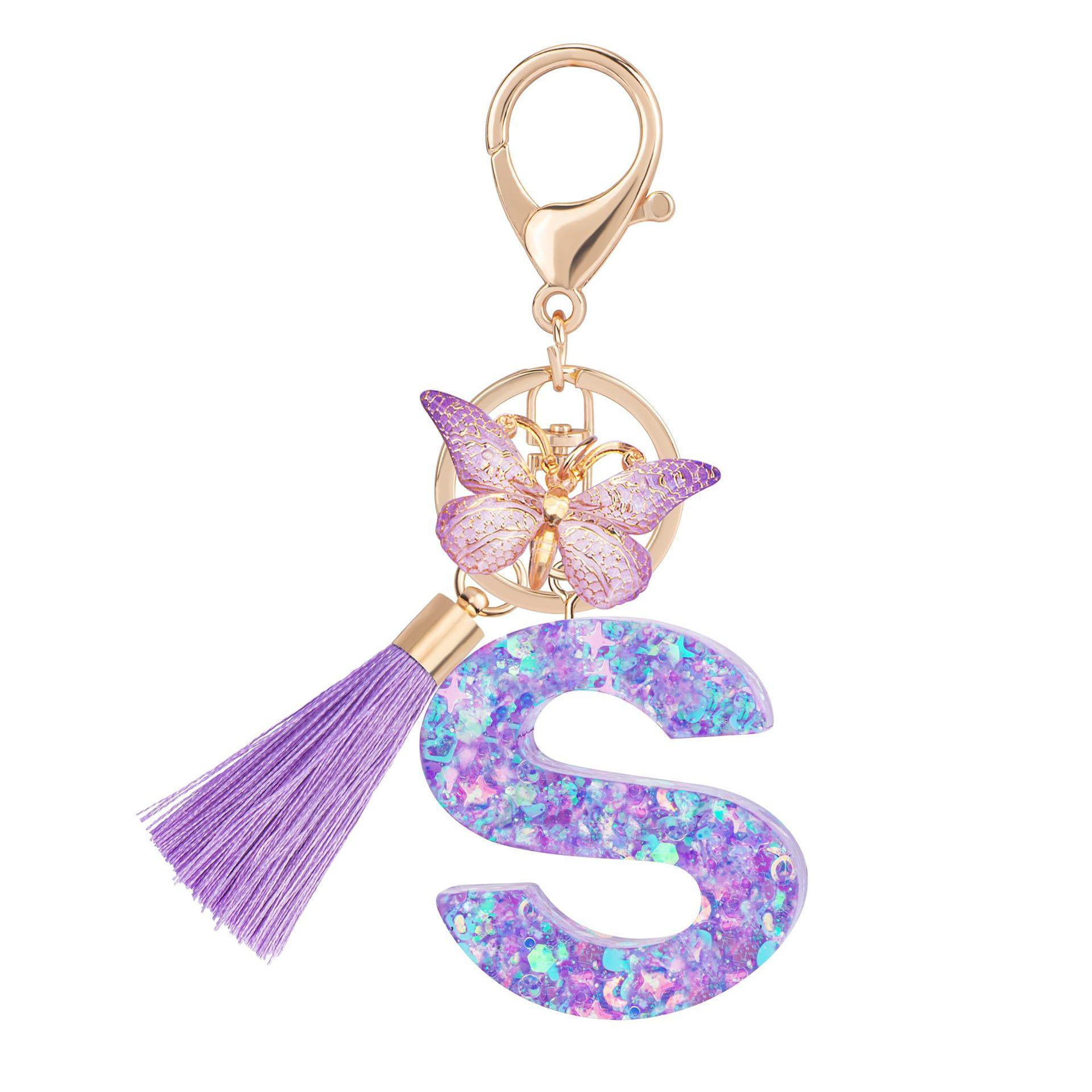 1pc / Initial Letter Keychain Butterfly Key rings Chain Pendant Cute Animal Key Ring Purse Bag Backpack Car Pendant Charm Earbud Case Accessory Women Gift