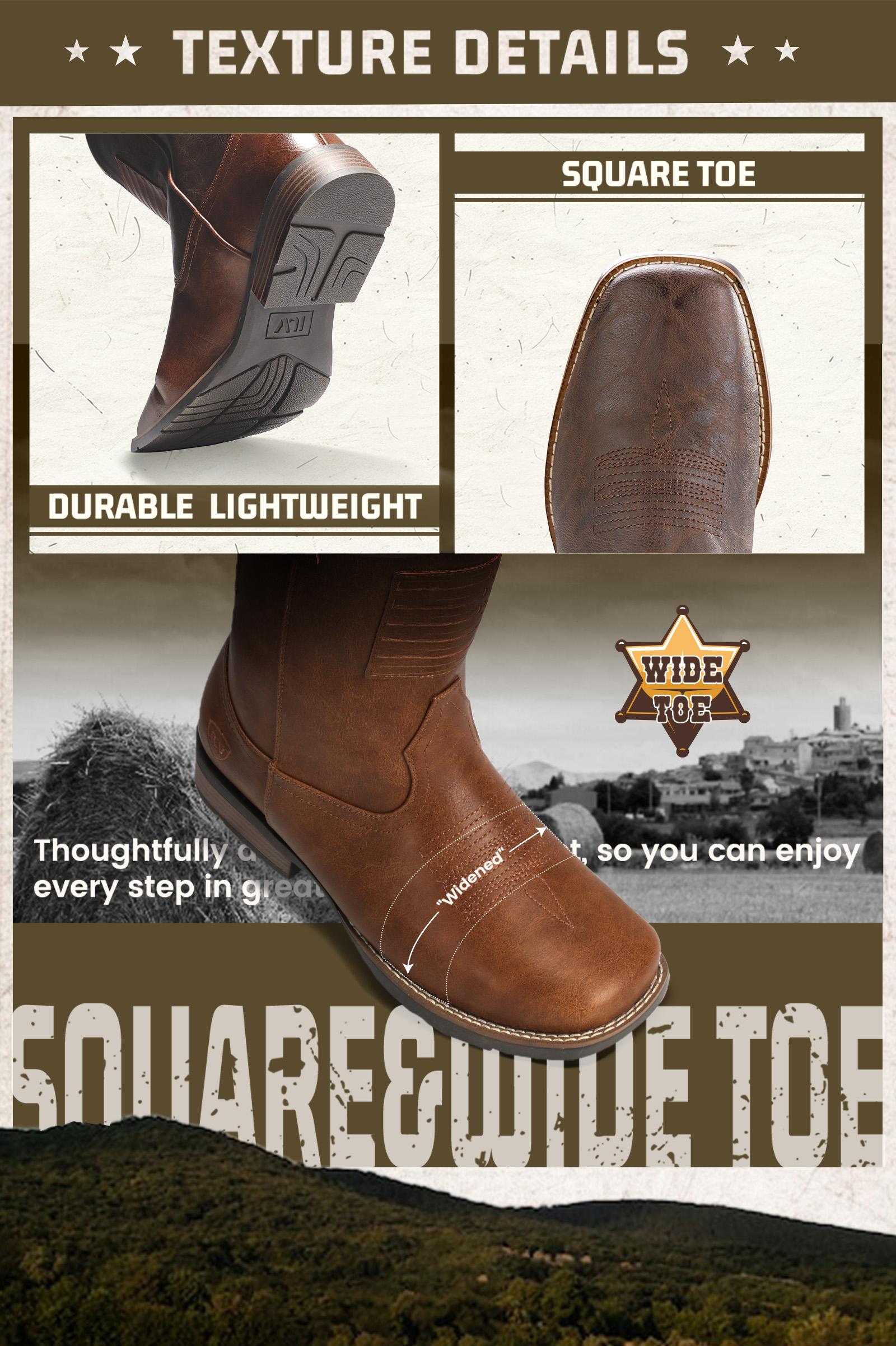 IUV Cowboy Boots For Men Wide Western Boot Traditional American Flag Retro Square Toe Country Work Boots