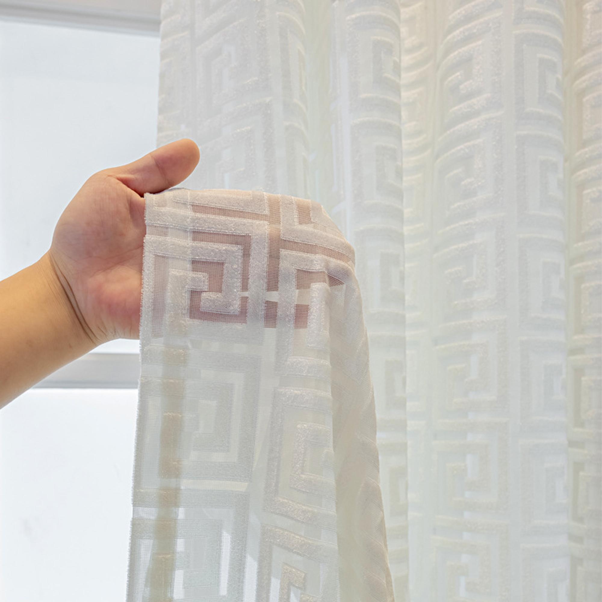 Luxury European Modern Embroidered Velvet Curtain, Semi-Transparent Drapes for Living Room Bedroom, Light Blocking, Decorative Privacy Protection