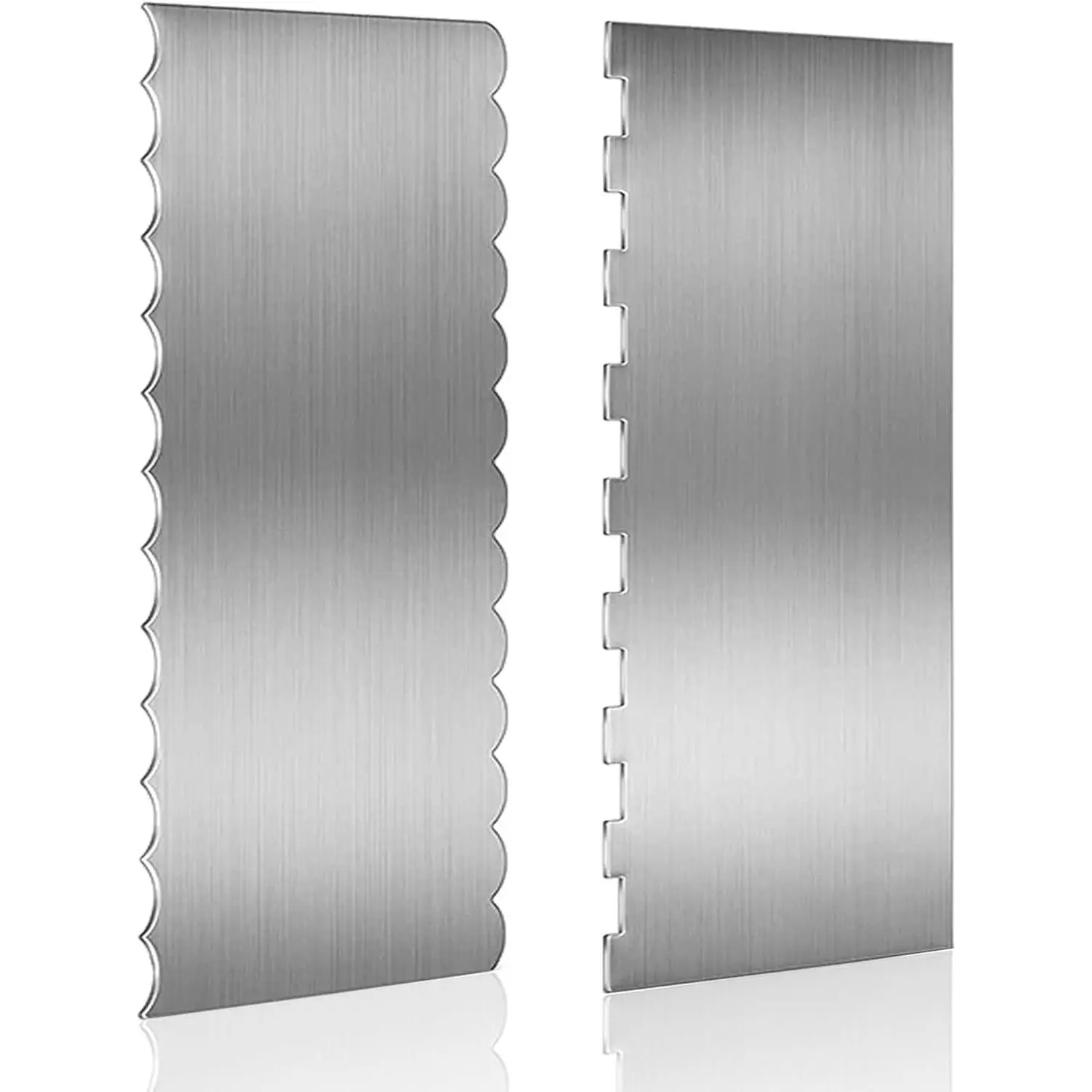9 Inch Stainless Steel Cake Scraper, Cake Decorating Tools Sided Patterned  Stripe  Frosting Scraper Decorating Comb for Mousse Butter Cream Tall Cake Pastry Decoration (SC-1+SC-2)