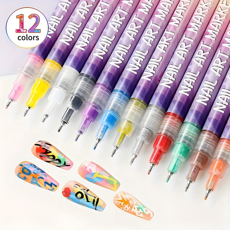 Nail Art Markers for Gel Nails 12 Colors 0.5mm Nail Art Pens Set,DiY Nail Art Marker Drawing Painting Liner Pen for Home Salon,Drawing Painting,Quickly Dry Nail Art Nail DIY Decoration