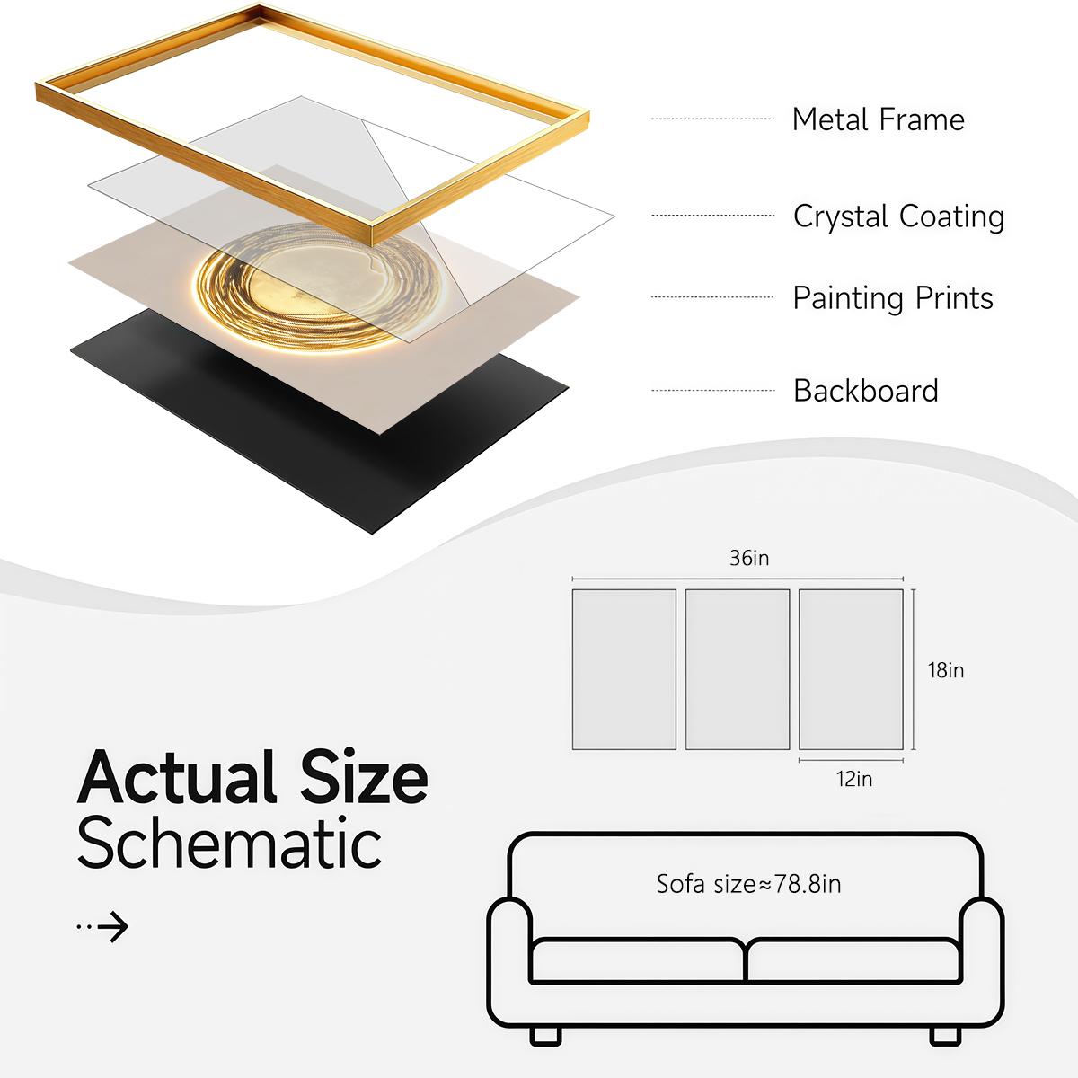 3 Counts Aluminum Alloy Framed Painting, Golden Wire Flower And Sun Abstract Art Pictures, Home Decoration For Living Room, Bedroom, Office, Restaurant, Hallway Wall Decor, Odorless Print Artwork, Luxury Perfect Gift For Friends And Family