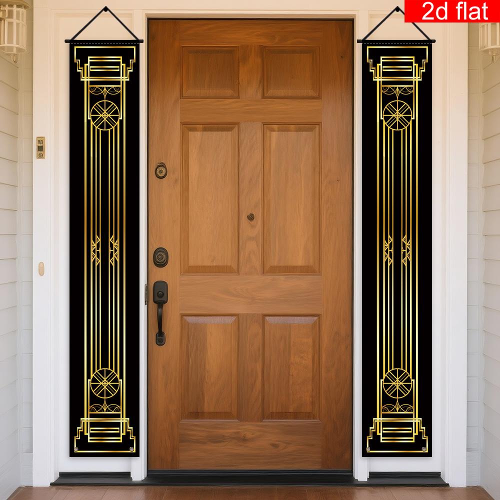 2D Polyester Party Decor Door Flag, Gold Art Deco Style, Vintage Luxury Welcome Banner, Wedding Birthday Party Door Decoration