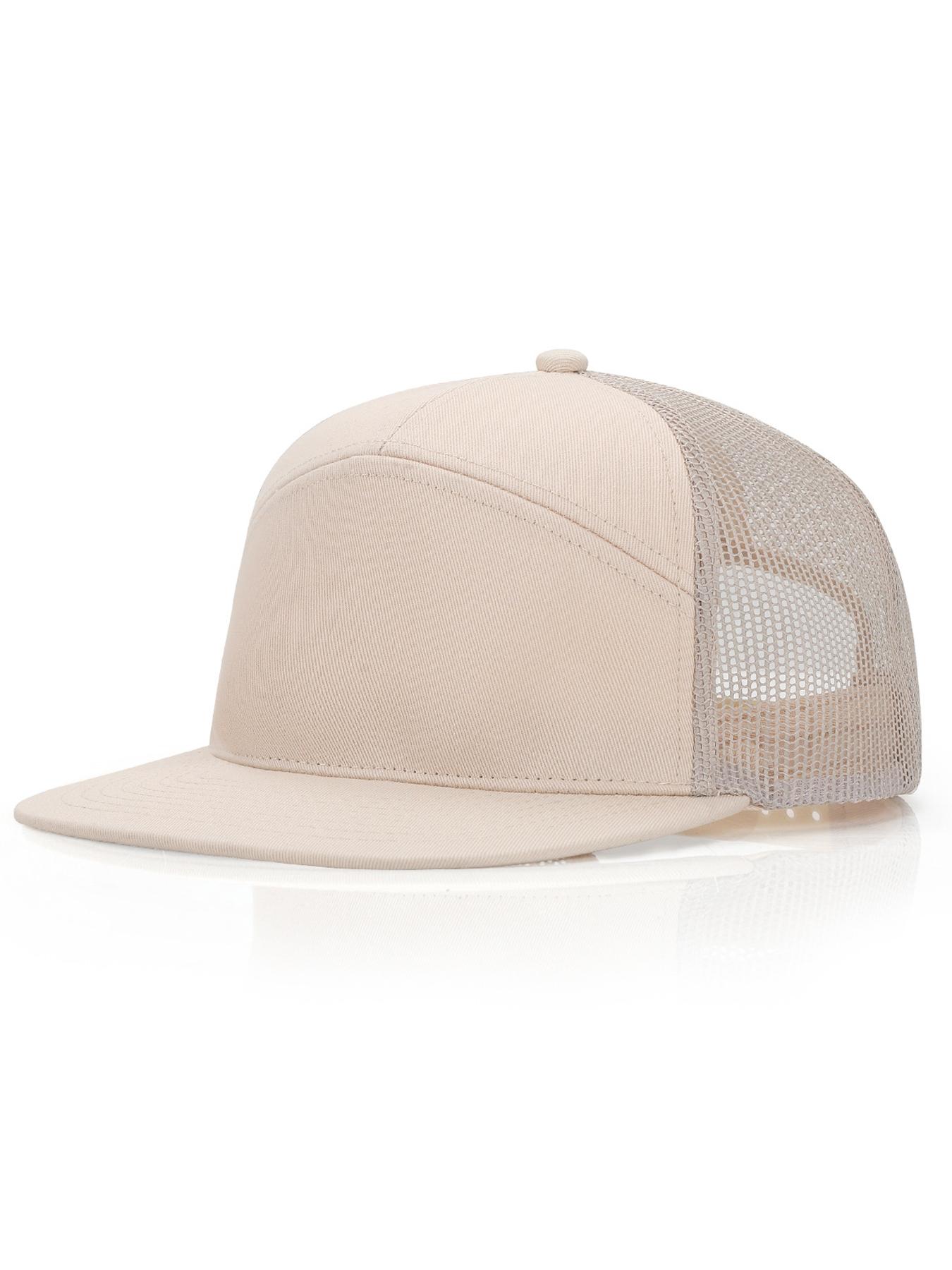 Men's Caps - Flat Brim Mesh Panel Baseball Cap Adjustable Classic Trucker Style Hat - Snap Back Hats for Men Flat Brimmed Cap