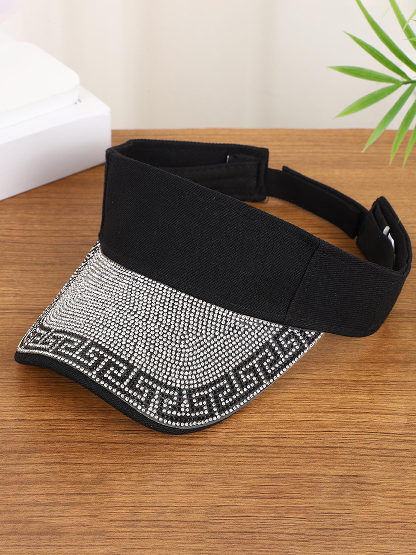 Unisex Rhinestone Sun Hat, Adjustable Summer Outdoor Cap, Fashionable Sports Visor, Beach Vacation Travel Hat, Versatile Bent Brim Hat