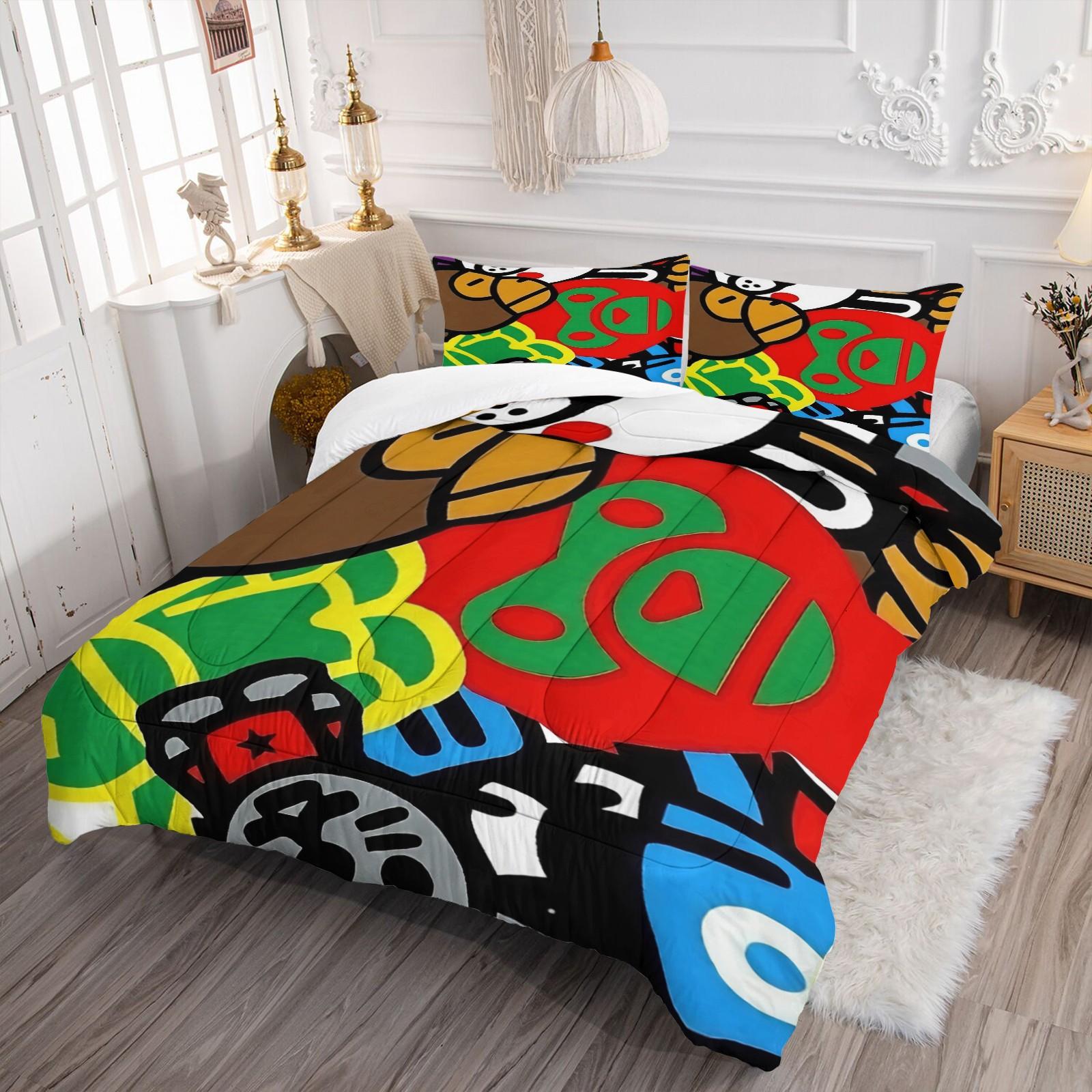 APBE Black White Ape Head Camo Comforter Set, 1 Comforter & 1-2 Coreless Pillowcases, ABC Camo & Ape Head Design, Comfortable Warm Bedding, Minimalist Trendy Industrial Bedroom Decor, Teens & Fans Gift