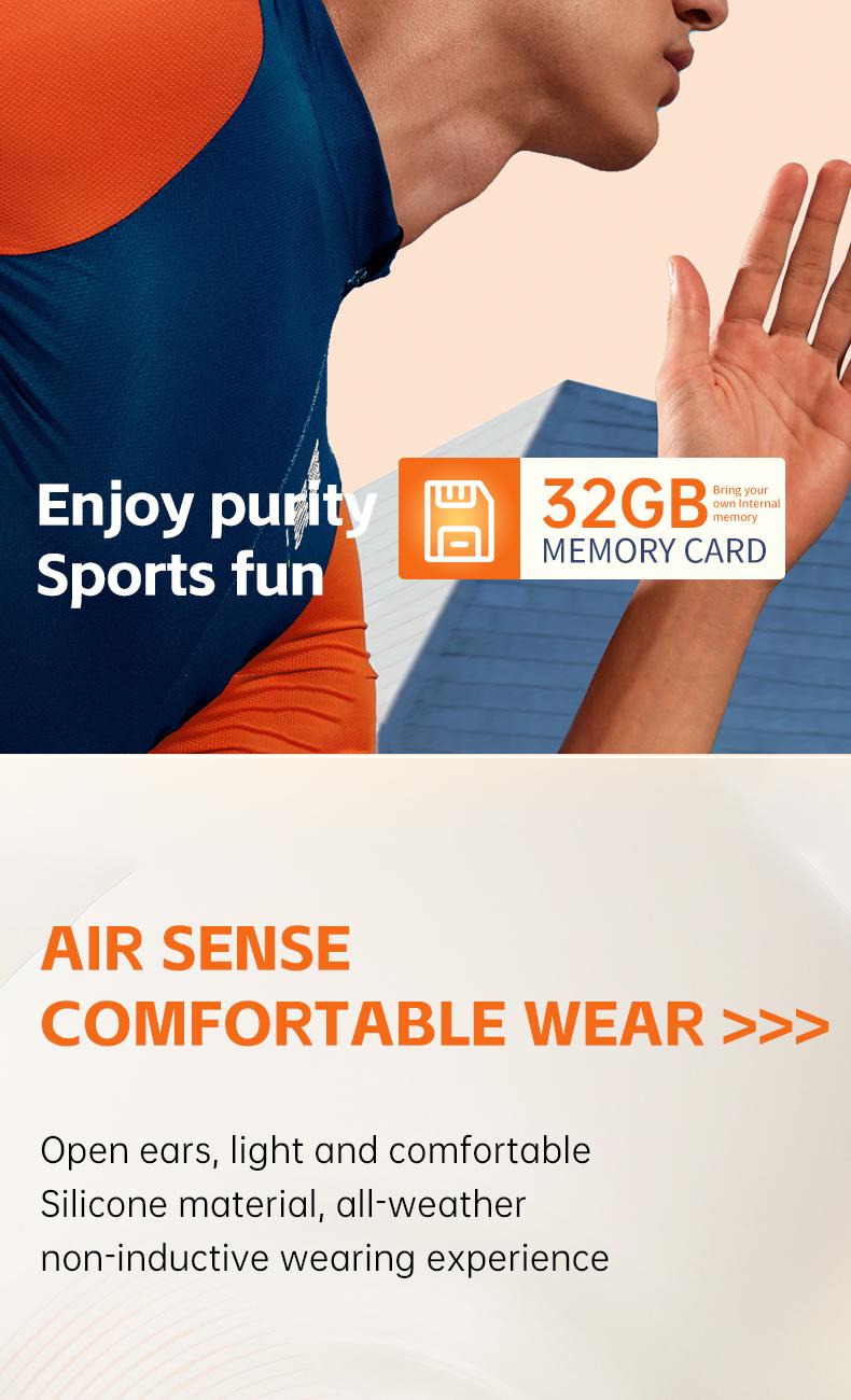 POLVCDG X6 wireless bone conduction headphones are deeply waterproof, 10 hours long battery life, 28g lightweight body 32GB large capacity.