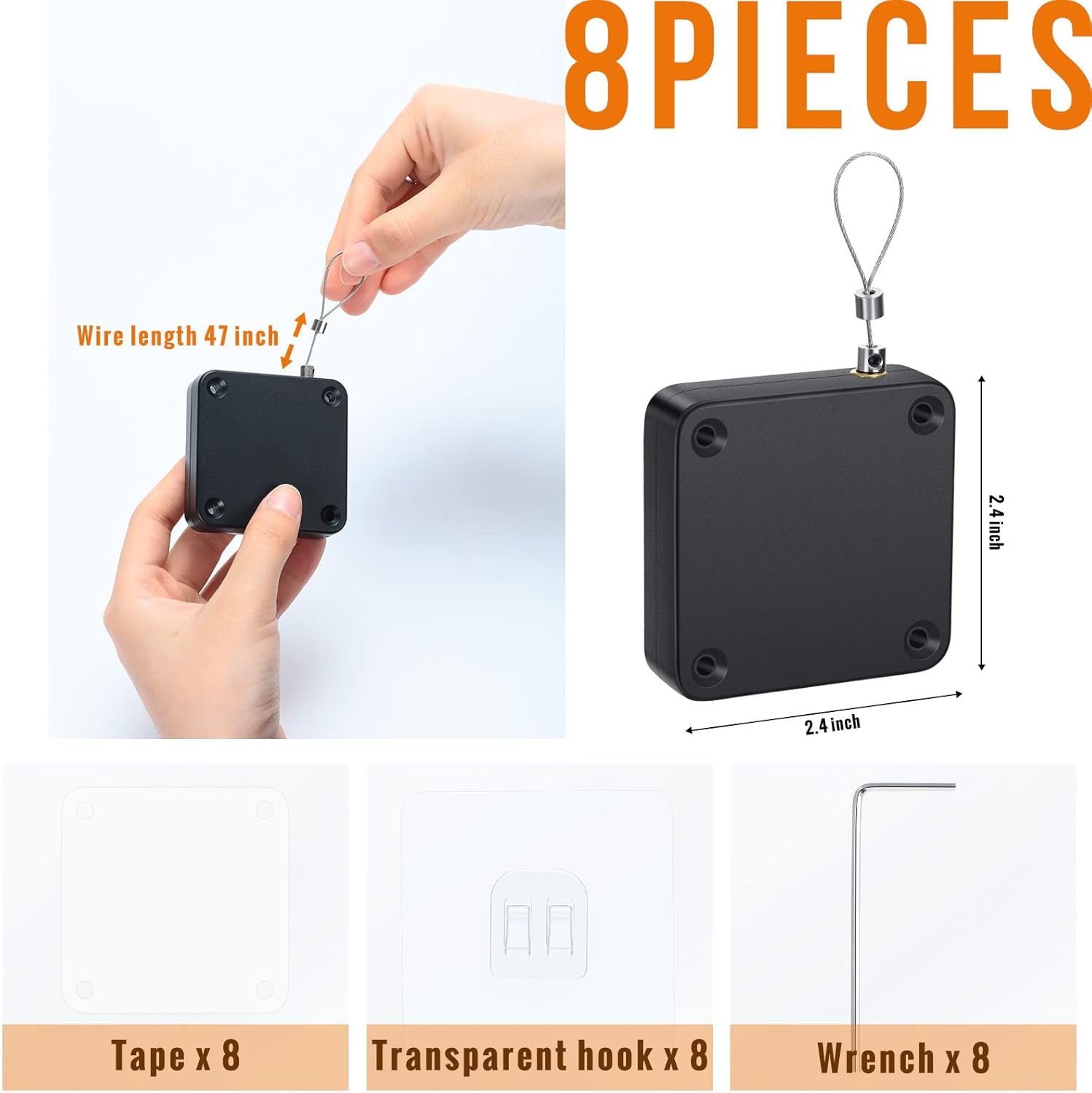 8 Pcs Punch-Free Automatic Door Closer, 800g Tension Self Closing Door Device with 47 Inch Steel Drawstring, Multi-Purpose Auto Door Closing Tool for Bathroom Bedroom Study Office, Black