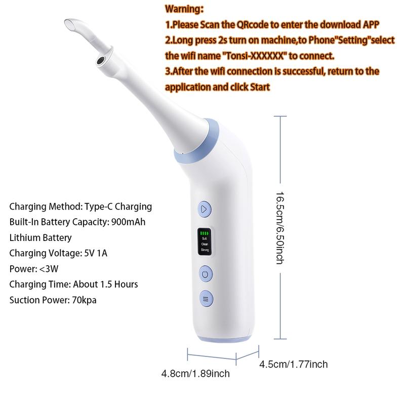 Visible Electric Throat Tonsils Stone Remover with Camera LED Light, 3 Suction Levels Oral Cleaning Tool, Dental Cleaner