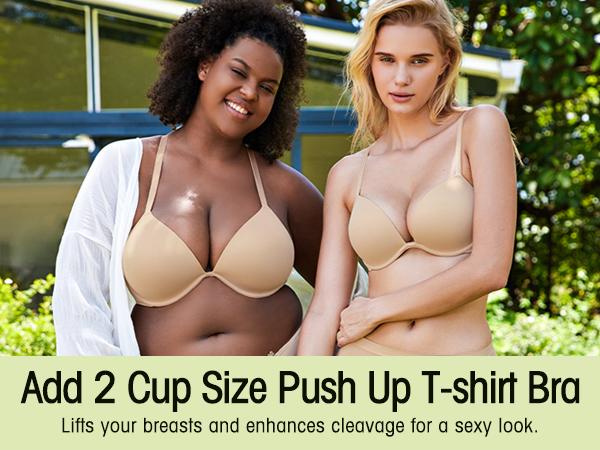 Wingslove Women's Plus Size Push-up Bra Deep V Plunge Padded Underwire T-shirt Bra Adjustable Strap Daily Everyday Wear for Bigger Chested