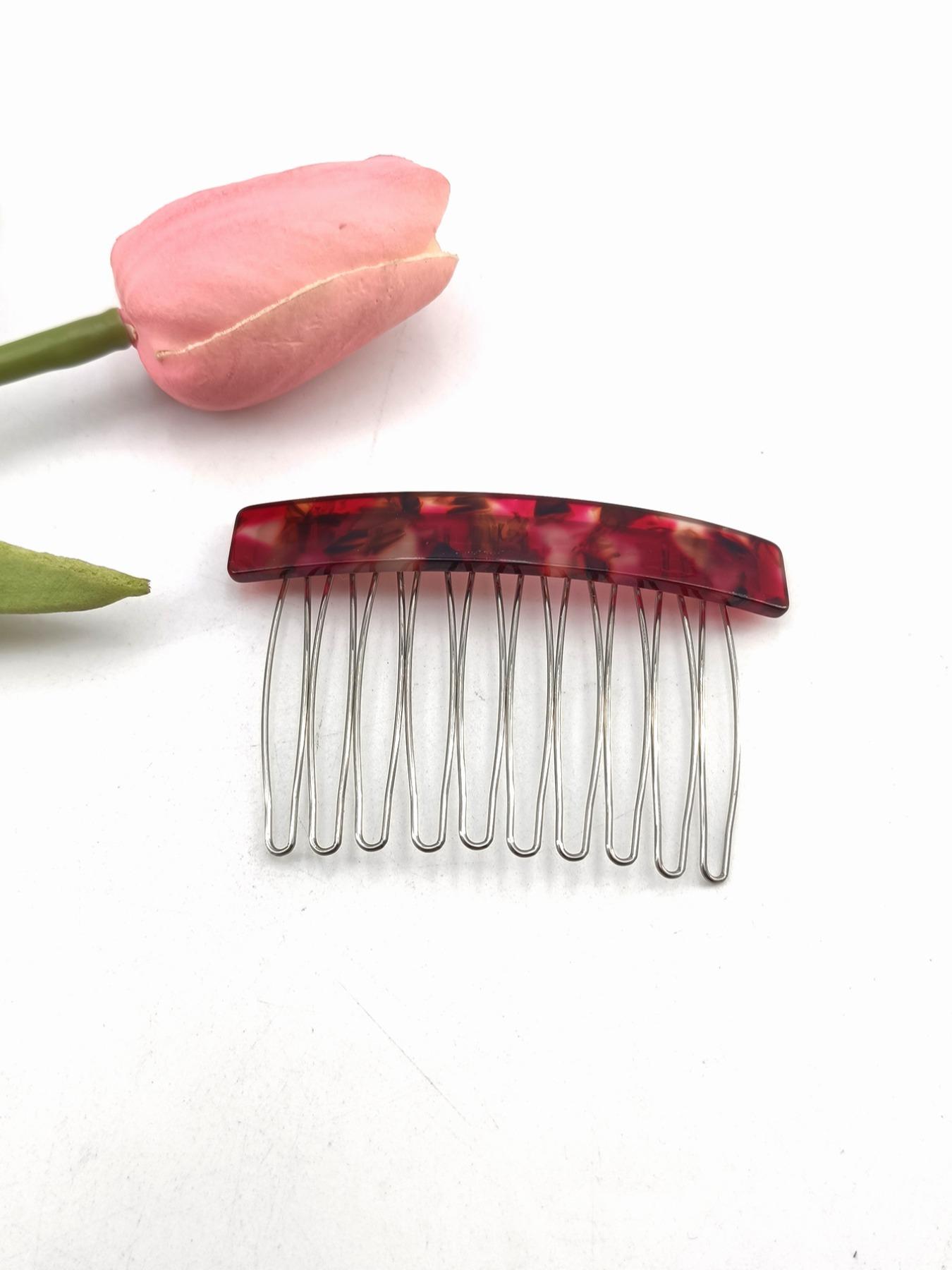1PC 7.5cm Square 10-Tooth Acetate Hair Comb, Metal Material, Easy to Wear, Gentle on Hair, Vintage Elegant Style, Perfect for Daily Use