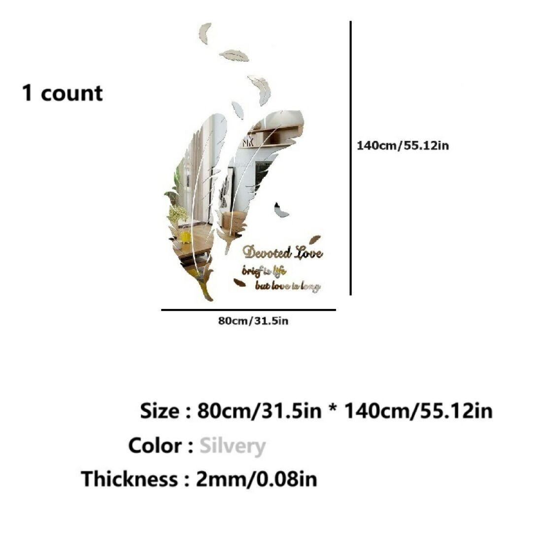 Feather Acrylic Mirror Wall Stickers, 3D Self-Adhesive DIY Feather Mirror Wall Decals, Modern Minimalist Nordic Style Shatterproof Wall Art Decor with Love Quote for Living Room Bedroom Entryway, Make Room Look Bigger, Easy Install