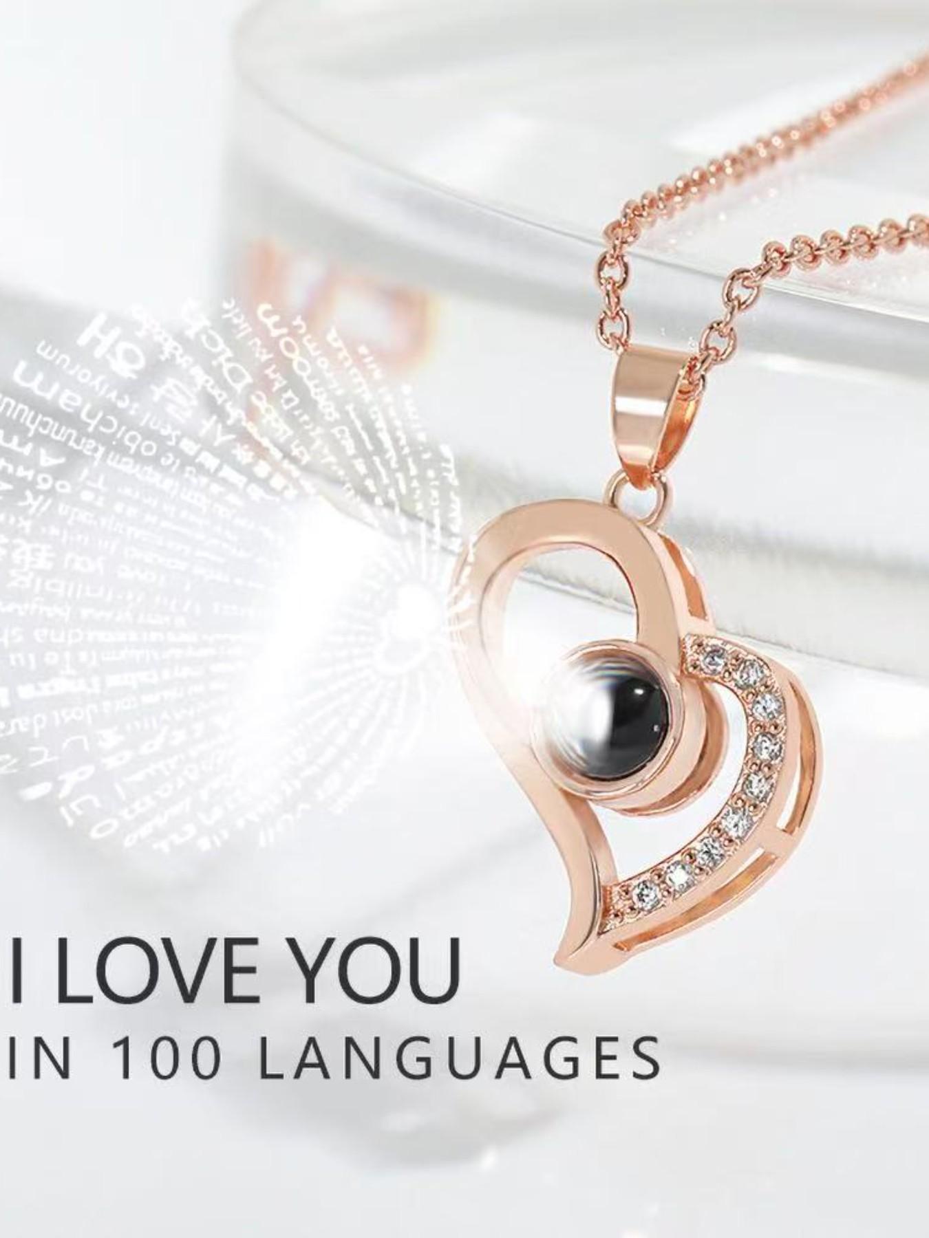 Valentine's Day Rose Gold Heart Language Necklace Gift Set, Elegant Alloy Chain, Perfect for Mom and Girlfriend, 100 Love Languages