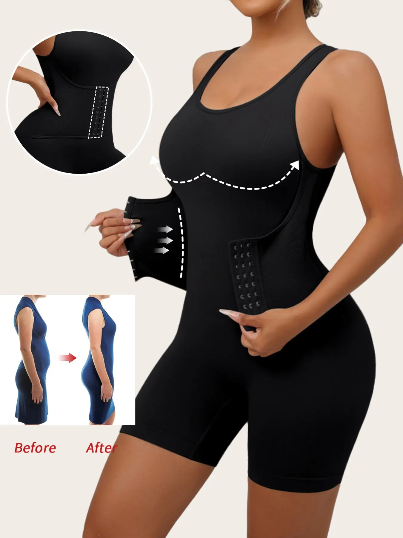 1pc Double Layer Adjustable Hook Shaping Bodysuit for Women, High Stretch Bust & Butt Lift All Season Body Shaper