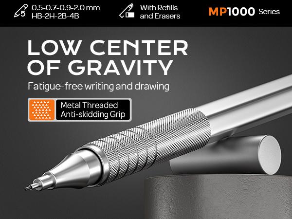 Nicpro 5Pack Metal Mechanical Pencils Set in Case, Art Drafting Pencil 0.5, 0.7, 0.9mm & 2 Pack 2mm Graphite Lead Holder(4B 2B HB 2H) with 10 Tube Lead Refills Erasers