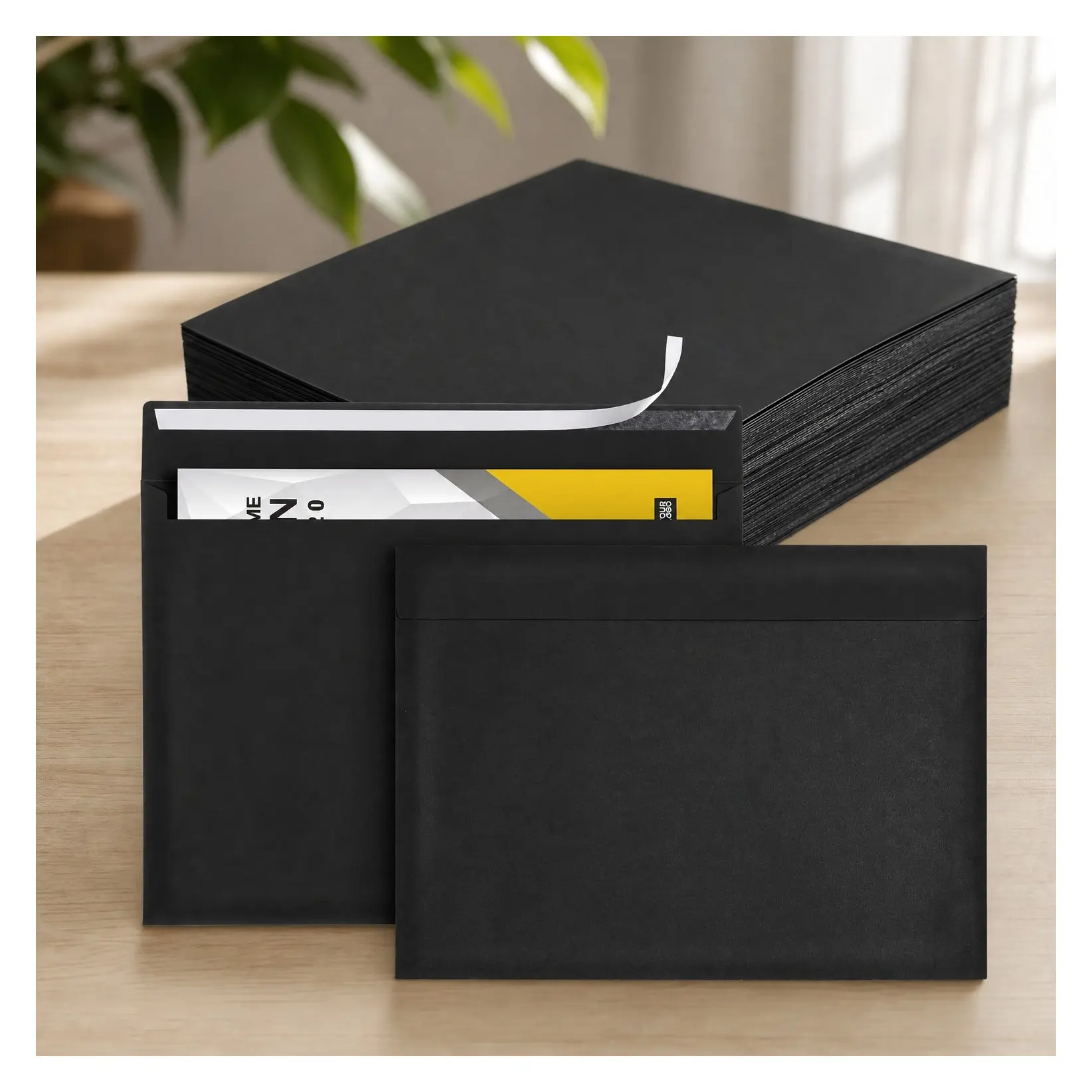 100 Pcs 9 x 12 Open End Booklet Envelopes, Black | 80 lb 120gsm Catalog Envelopes with Closure for Mailing Catalogs, Financial Documents, Magazine Pamphlets, Business SuppliesGift