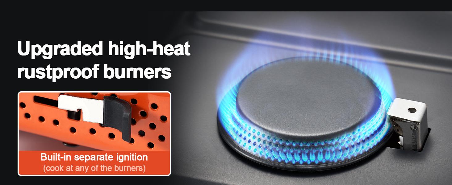 Odoland Portable 2 Burner Camping Stove Propane  with Griddle – 17000 BTU Gas Stove Collapsible Backpacking Stove for Indoor Outdoor Cooking Hiking and Picnic