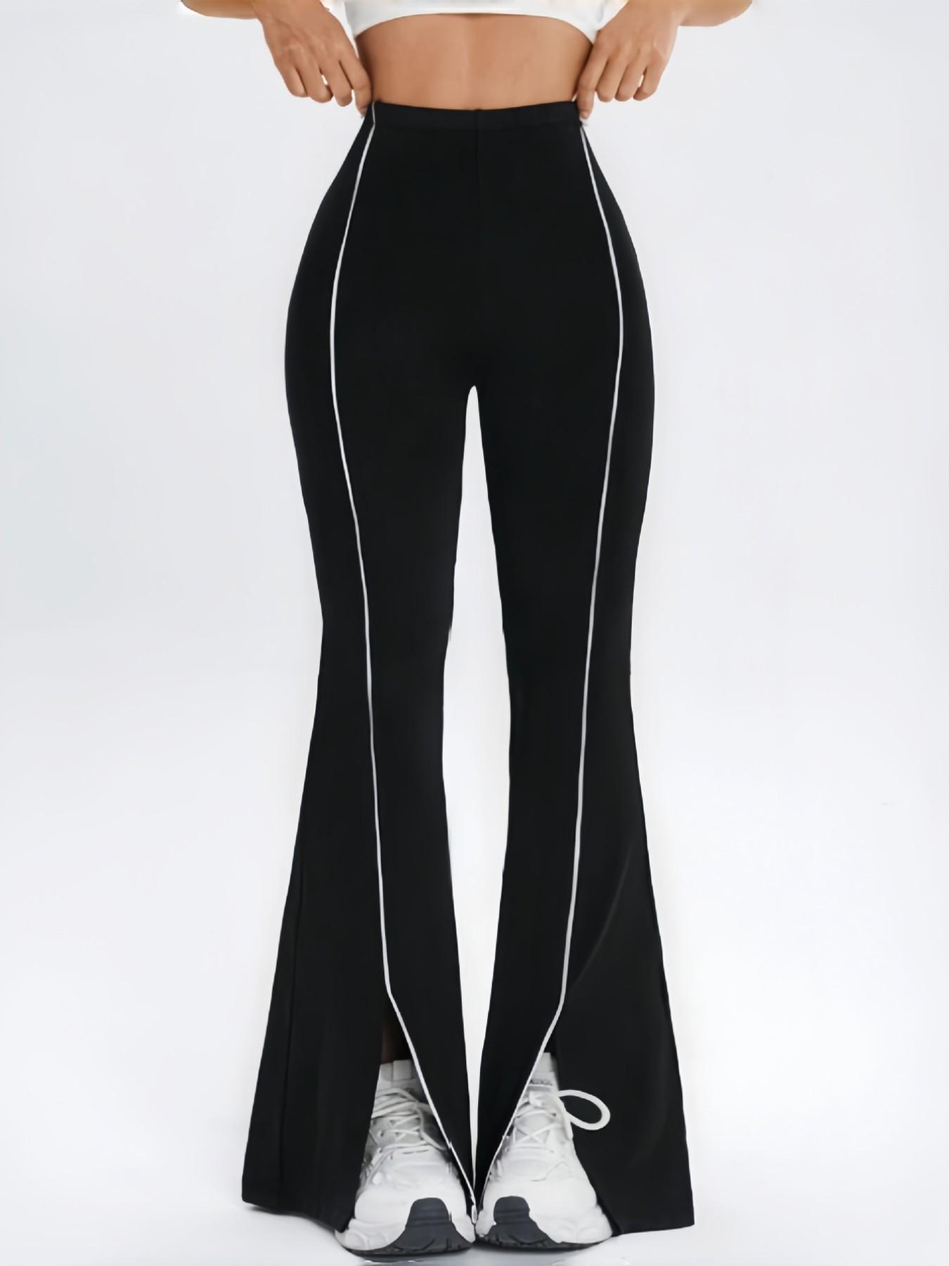 Women's Casual Split Yoga Pants, High Waist Slimming Tight Fitting Bottoms, Flowing Micro Flare Leggings, Comfortably Stylish