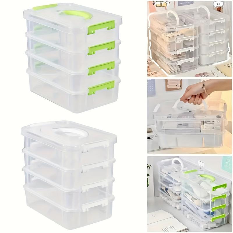 Stackable large-capacity transparent plastic storage box with lid and handle, compartmentalized drawers suitable for building blocks, hair accessories, jewelry, stationery, toys - household, office, travel portable organizer, easy to view, easy-grip