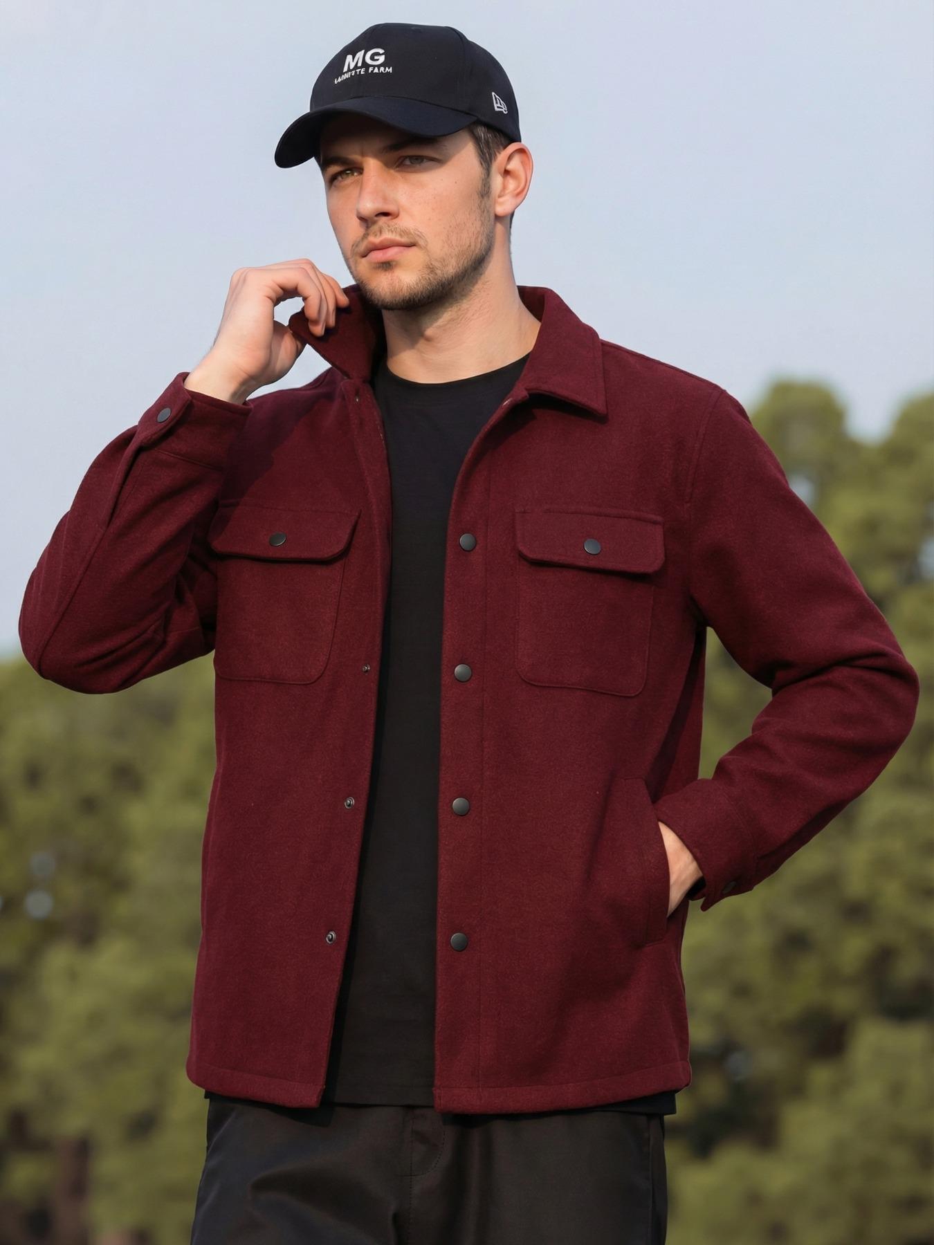 Men's Casual Thick Woven Solid Pocket Jacket Coat, Fitted Design for Work & Outdoor, Lightweight for Fall Winter Season