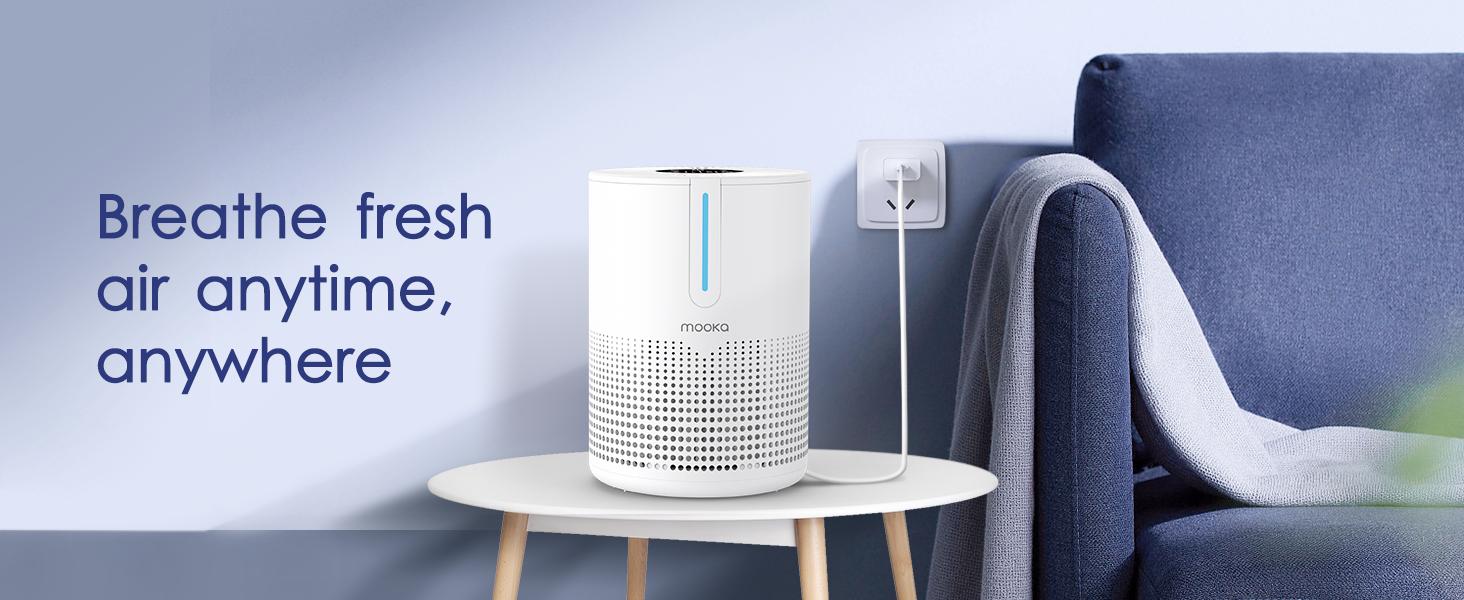 MOOKA 2-Pack Air Purifiers H13 HEPA Filter for Home Bedroom Up to 300Ft² with USB Cable, Night Light, 3-Stage High-Performance, 15dB Sleep Mode, 4 Fan Speeds, Pet & Smoke Removal, Travel-Friendly, M01