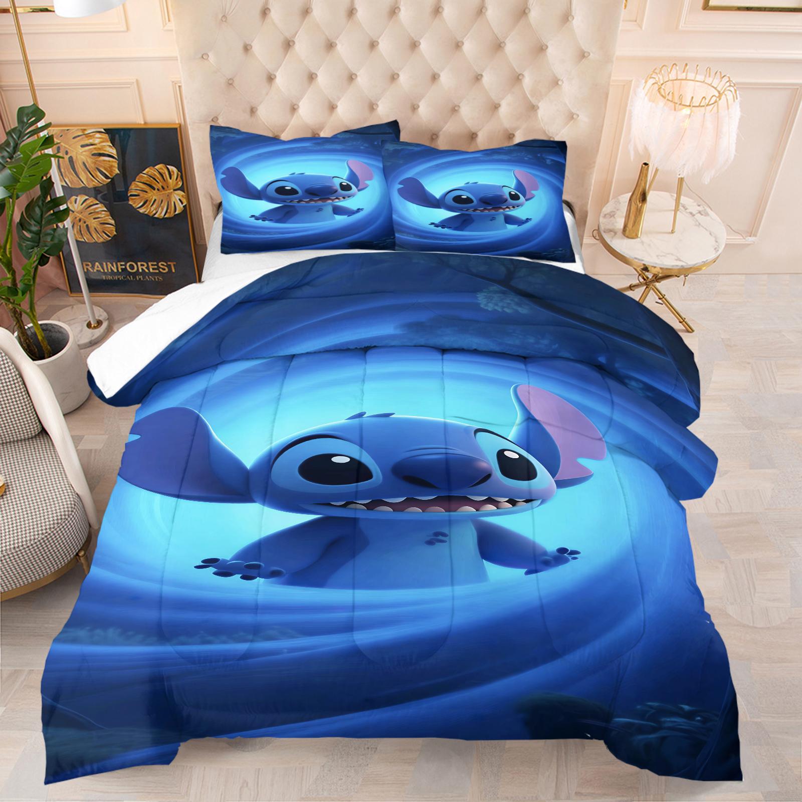 Stitch Pattern Comforter Set, Soft And Durable Bedding Set, Includes 1 Quilt And 1 Or 2 Pillowcases, Everyday Holiday Birthday Gift Bedroom Decor For Kids And Adults, Soft Material