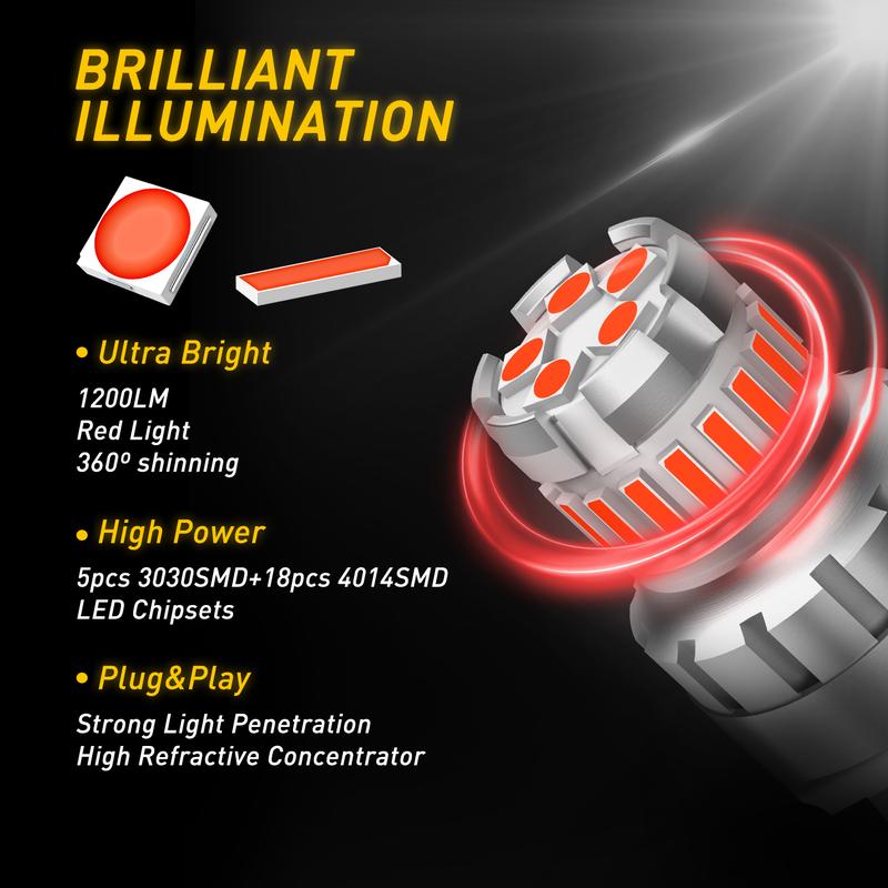 AUXITO LED Strobe Brake Lights Bulbs Red, 2800LM Flashing Strobe Blinking LED Tail Light Bulbs for 7440/7443 T20 W21W 7441 7444 7443R,300% Brighter CANBUS Ready Plug and Play LED Stop Blubs,T25 3156/3157 1157/2357 1156 Tail Lights Brake Lights