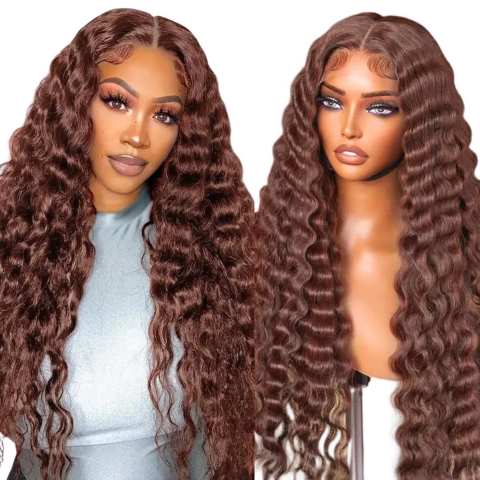 Bling Hair Brown Color 13x4 13x6 Deep Wave Lace front Wigs Human Hair Pre Plucked Deep Curly Human Hair Wig Deep Wave Frontal Wigs for Women Curly Lace Front Wig with Baby Hair TikTokShopHolidayHaul SpringStatements