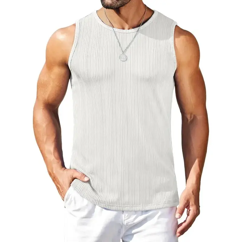 Men's Ribbed Knit Tank Tops Casual Sleeveless Muscle Shirts Basic Undershirts