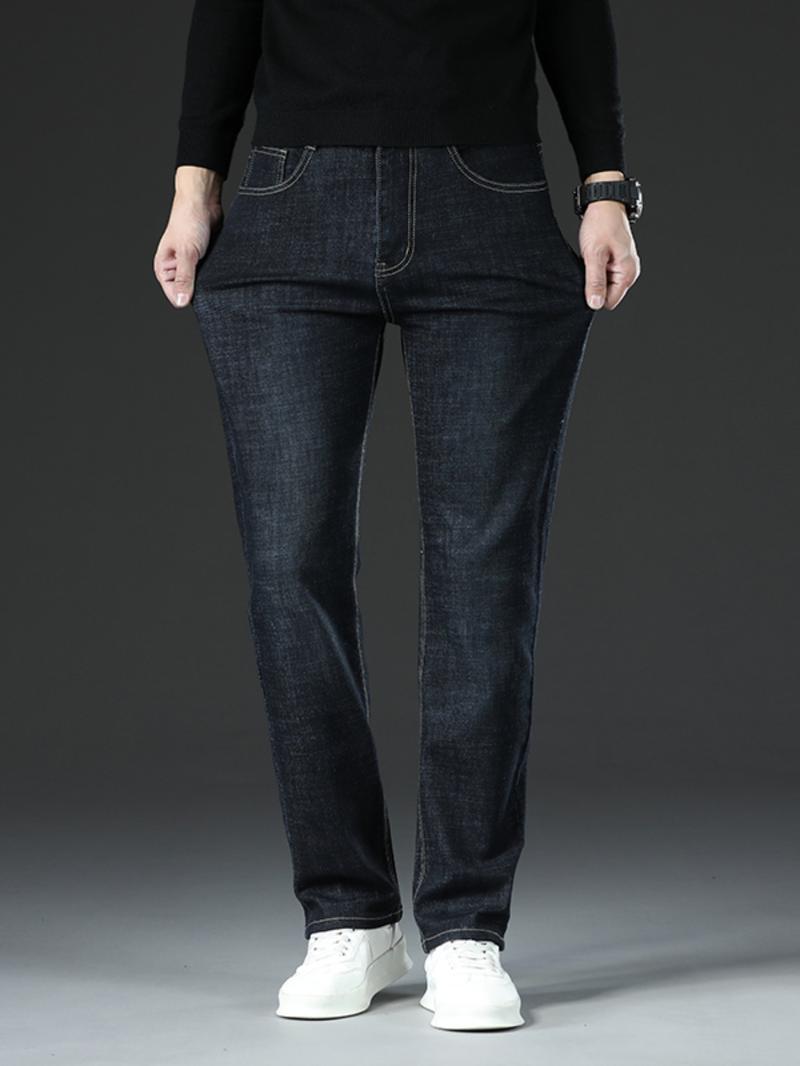 Men's Denim Jeans, Street Style Straight Leg Pants, Button Fly Closure, Slim Fit Design