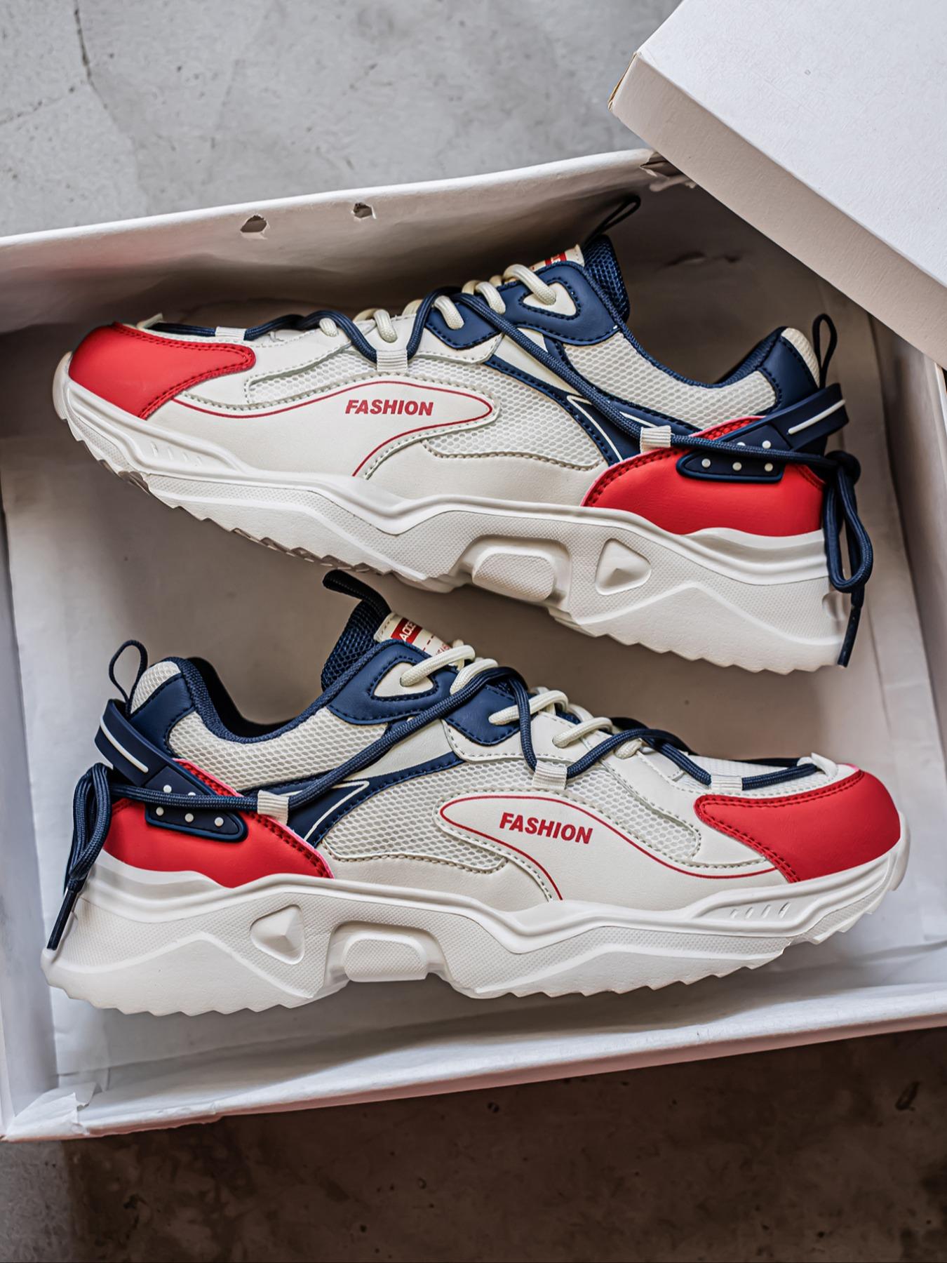 Men's Fashionable Patchwork Lace Up Low Top Sneakers, Casual Comfortable Sports Running Shoes, Trendy All-match Sneakers for Daily Wear