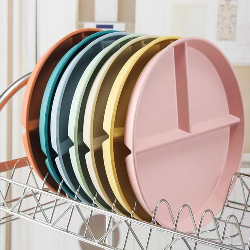 Unbreakable Divided Plates 5PCS for Kids Adults, Corelle Divided Plates, Wheat Straw Divided Plates, Salad Serving Plates, Lightweight Reusable Dinnerware Portion Control Plastic,9IN