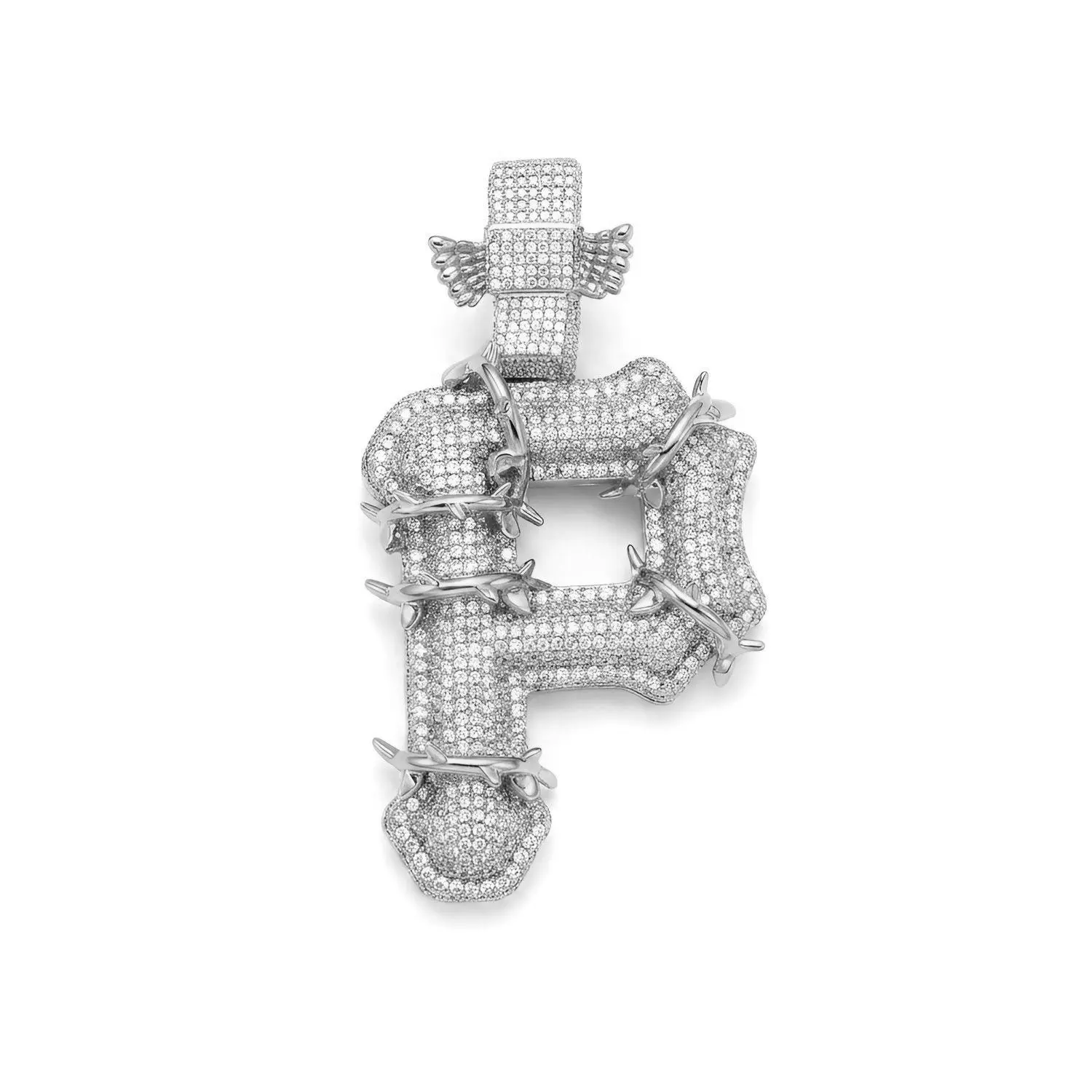 Unisex American Hip-Hop Artificial Zircon Necklace - Creative Dollar Purse Design, Letter P Pendant, Thorn-Entangled Style, Metal Coating, Suitable for Daily Wear