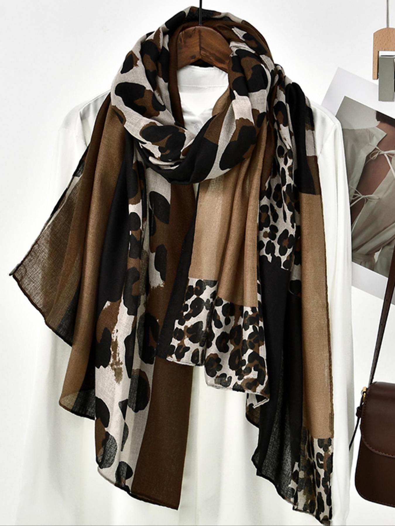 Women's Lightweight Cotton Linen Leopard Print Modest Hijab Scarf Shawl, Multi-Functional Headband, Boho Style, Perfect for Beach Outdoors